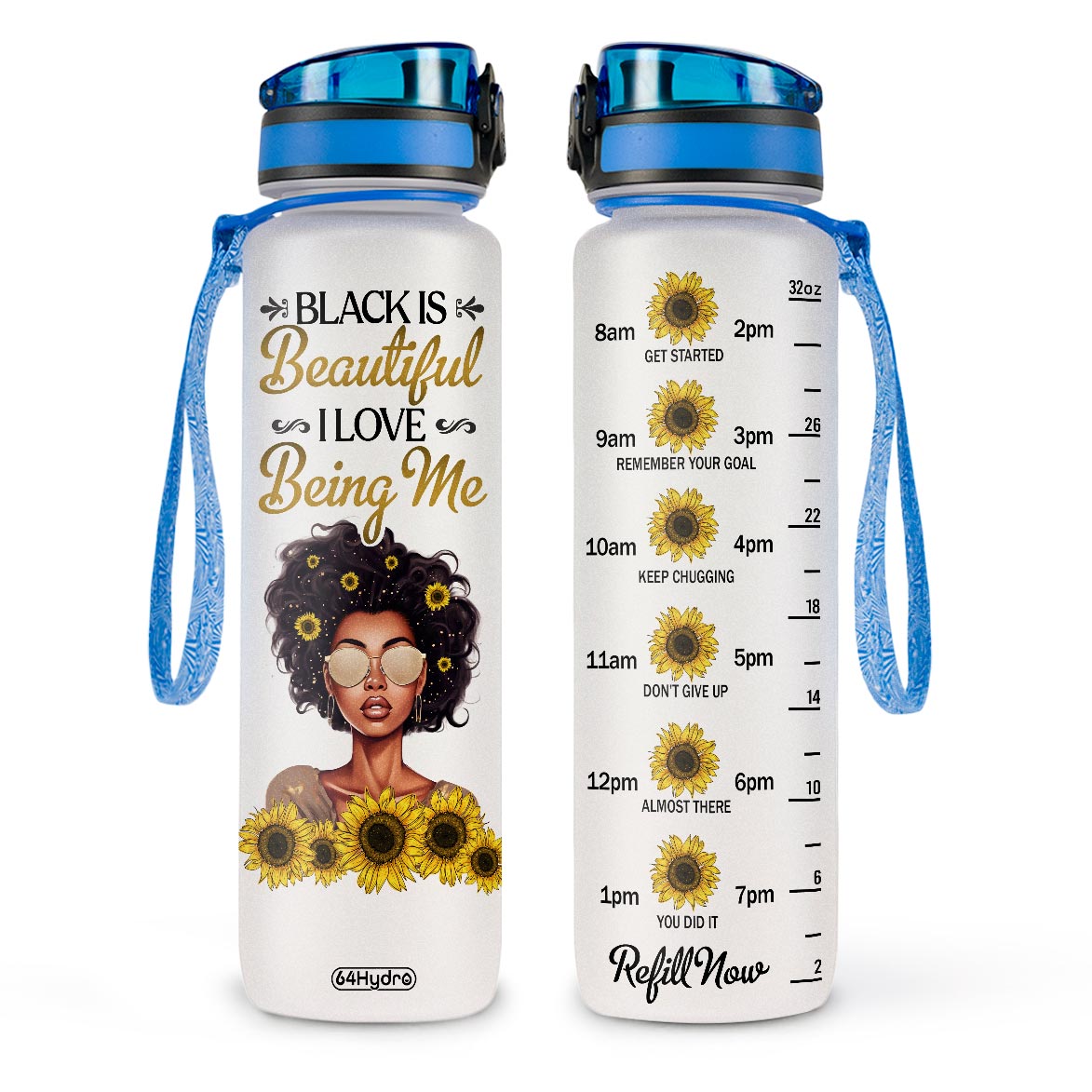 Black Is Beautiful I Love Being Me HTRZ11083402TN Water Tracker Bottle