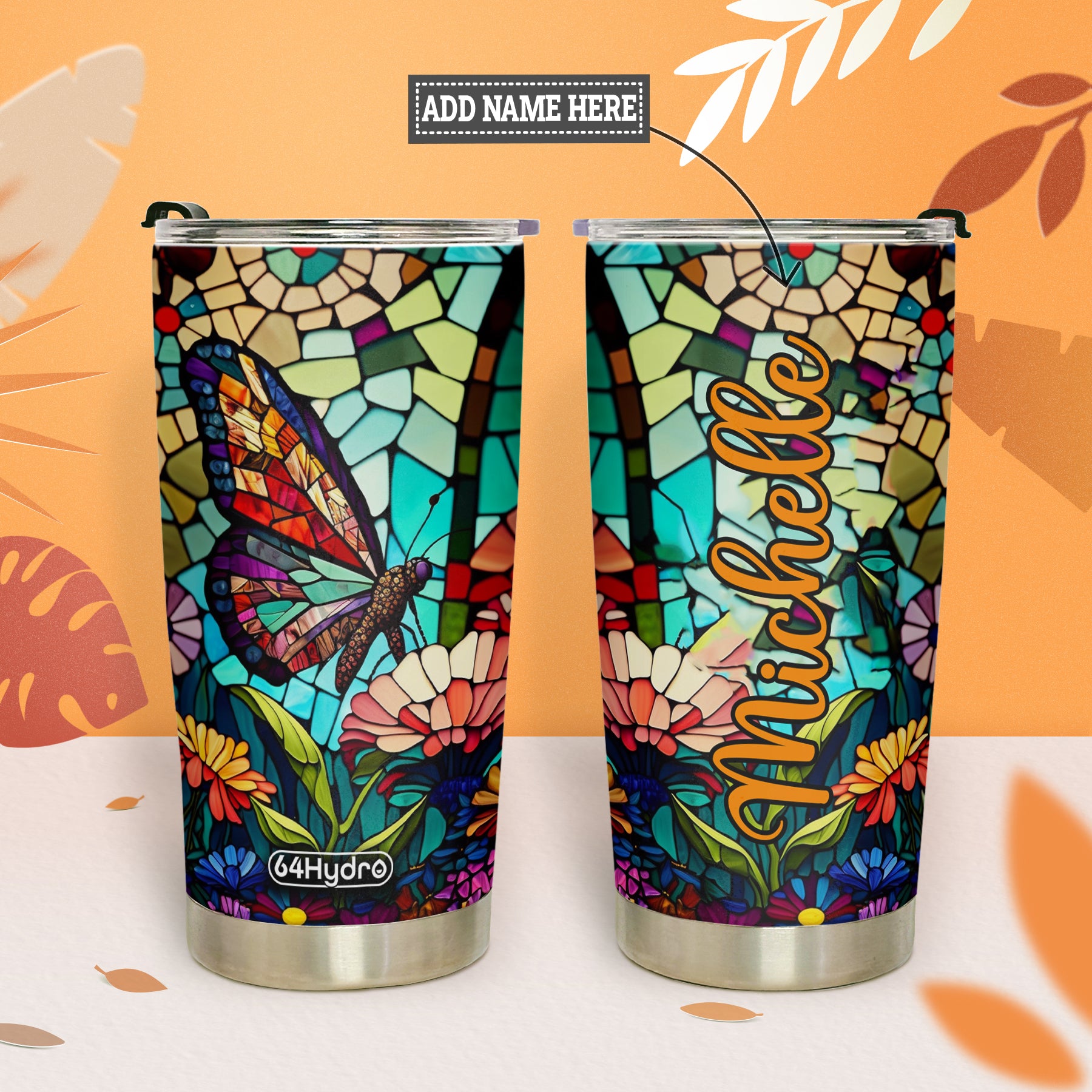 Butterfly Colorful Crystal Mosaic HHAY060723425 Stainless Steel Tumbler