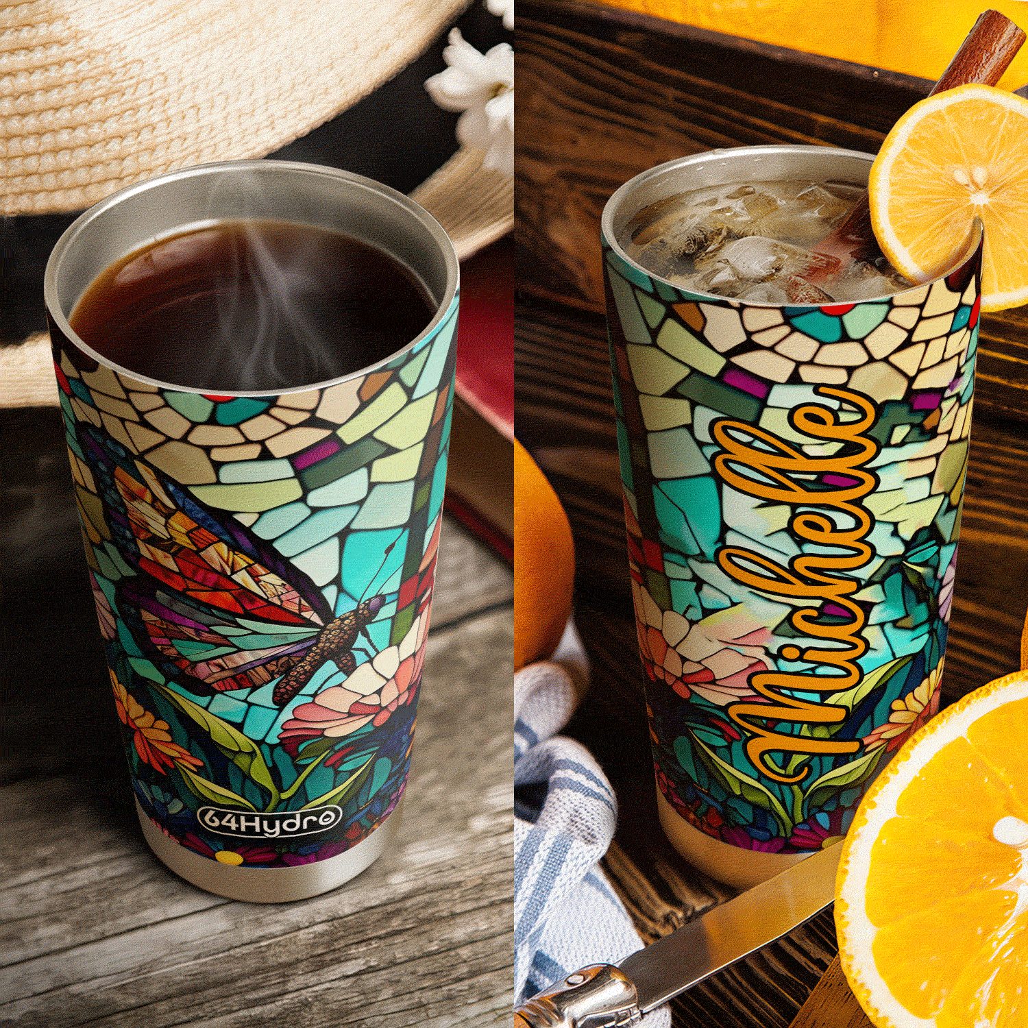 Butterfly Colorful Crystal Mosaic HHAY060723425 Stainless Steel Tumbler