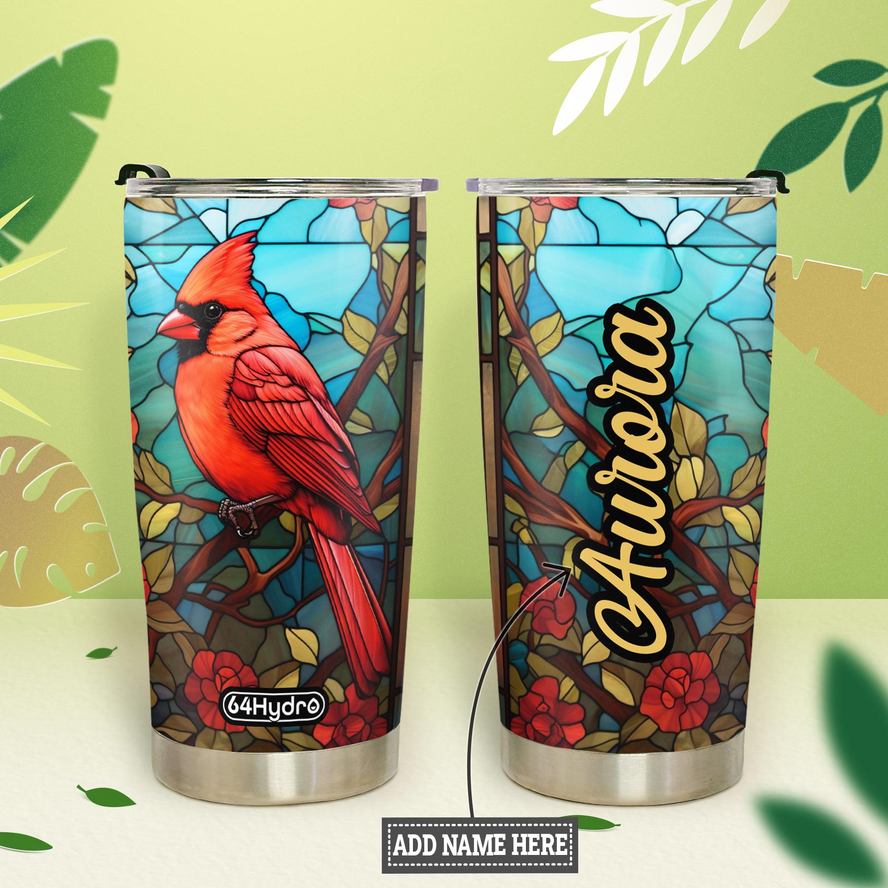 Cardinal Stained Glass Style HTRZ19092337MJ Stainless Steel Tumbler