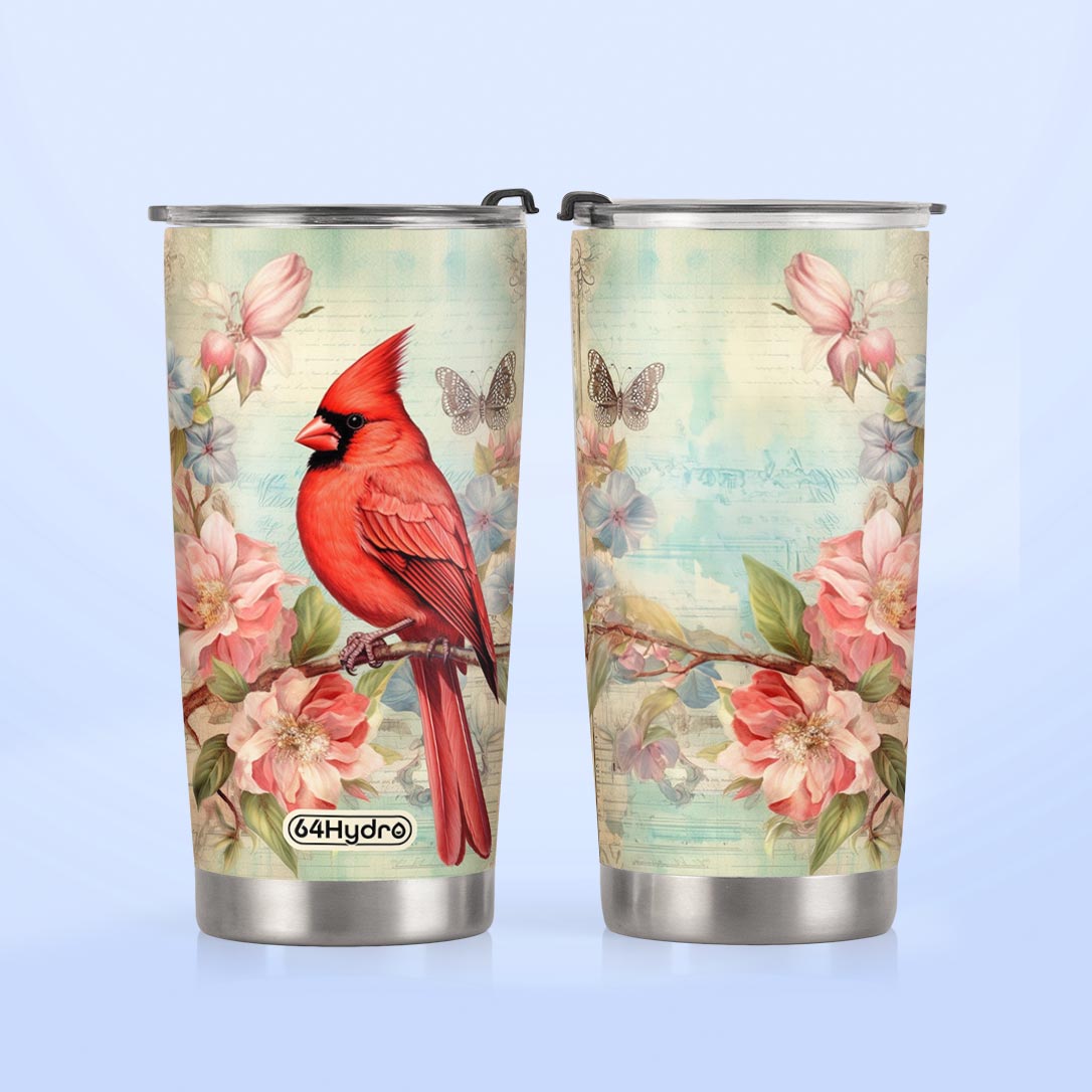Cardinal Vintage Flower HTRZ19098183FL Stainless Steel Tumbler