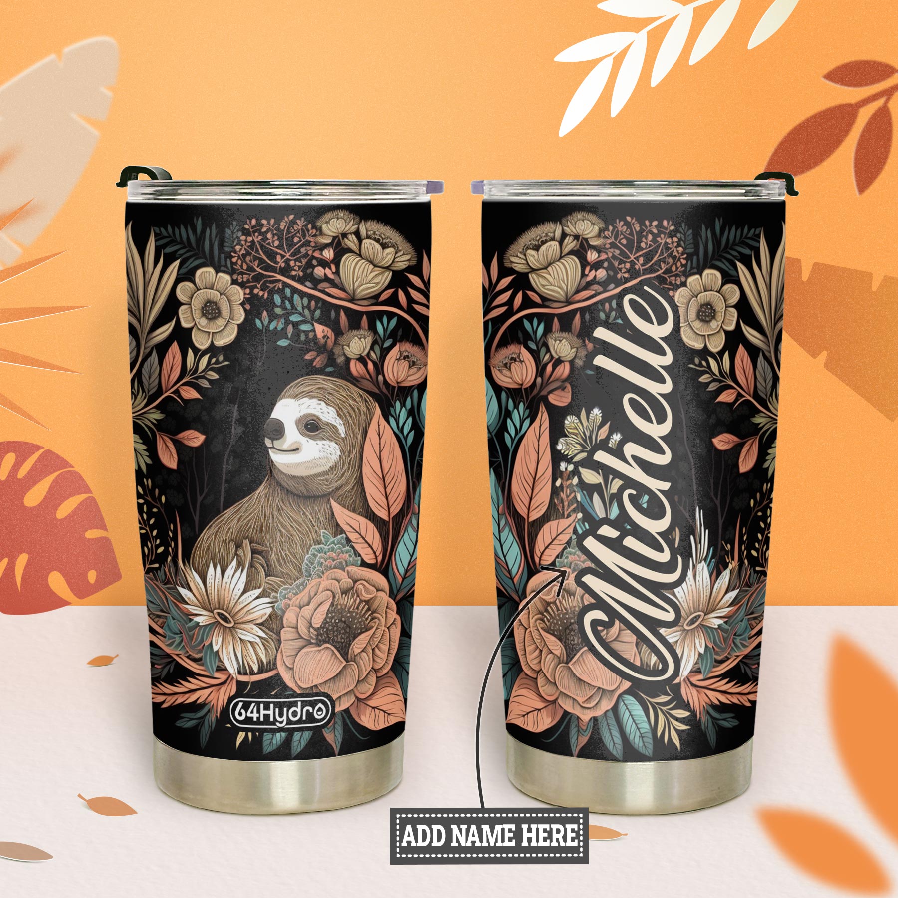 Colorful Floral Sloth HTRZ05091364CA Stainless Steel Tumbler
