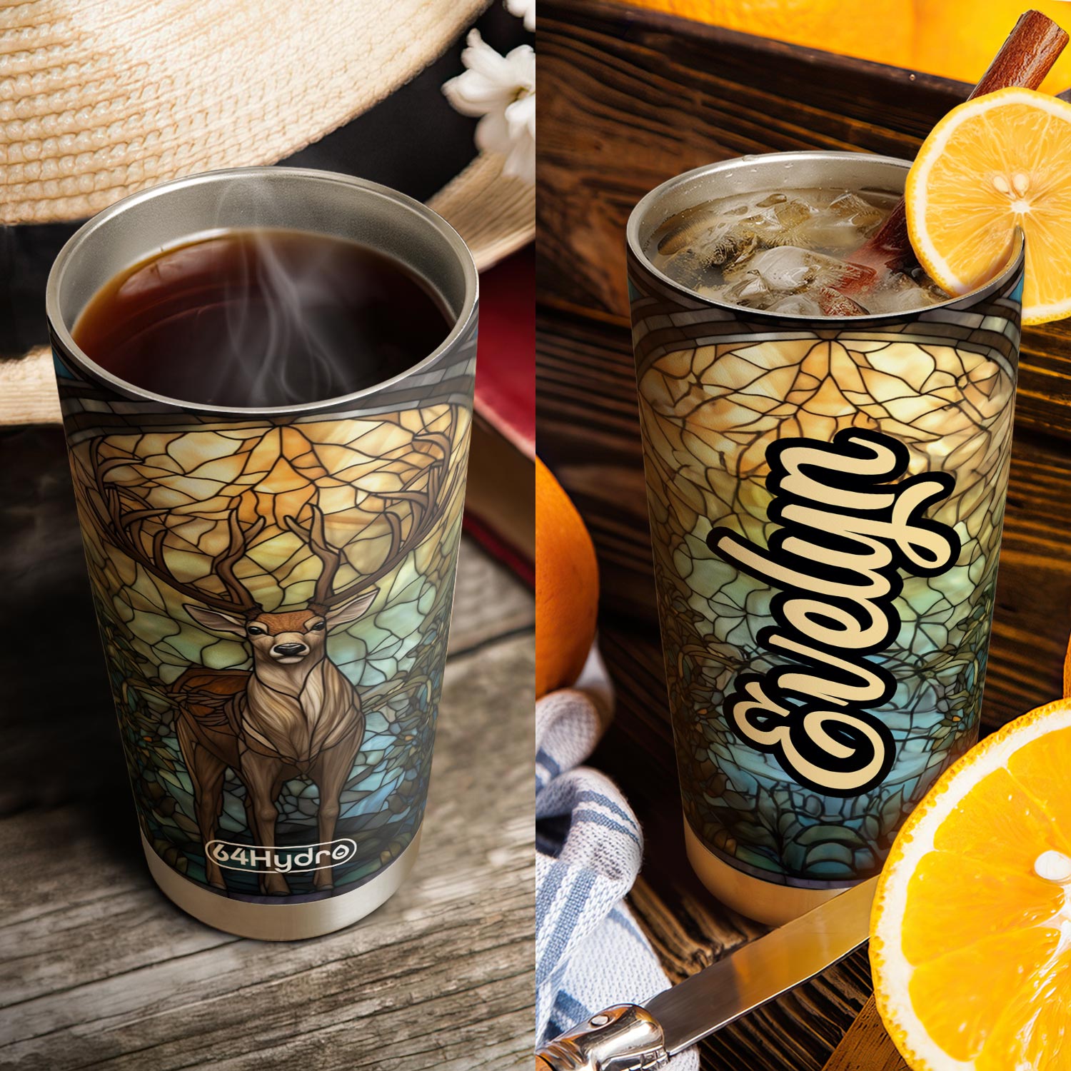 Deer Stained Glass HTRZ15097078QA Stainless Steel Tumbler