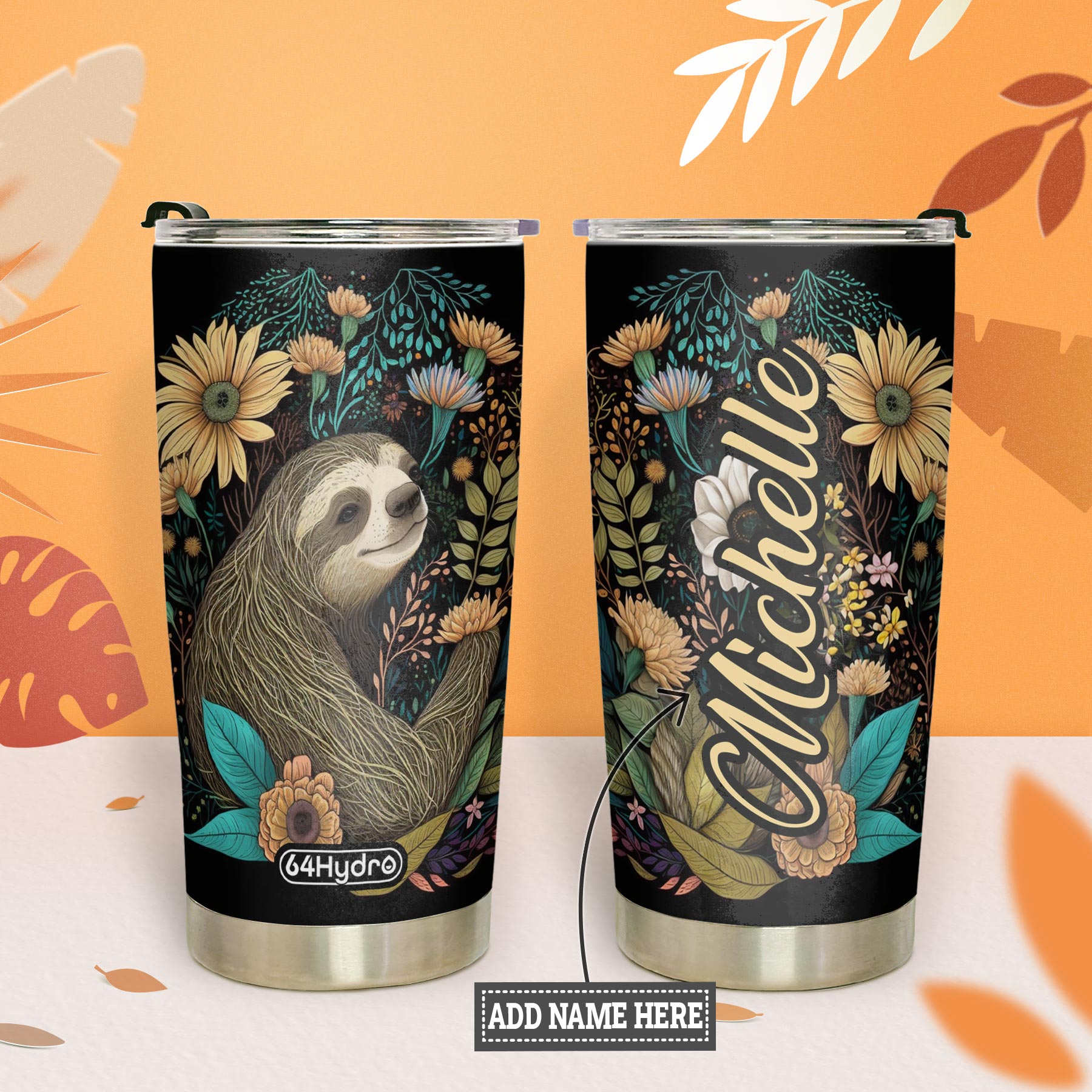 Floral Sloth HTRZ05094118DM Stainless Steel Tumbler