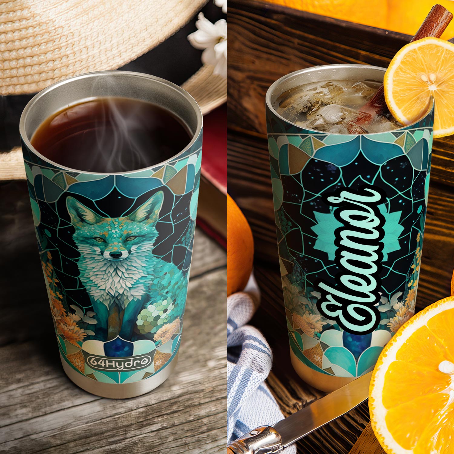 Fox Aquamarine Crystal Mosaic HTRZ14090350PD Stainless Steel Tumbler