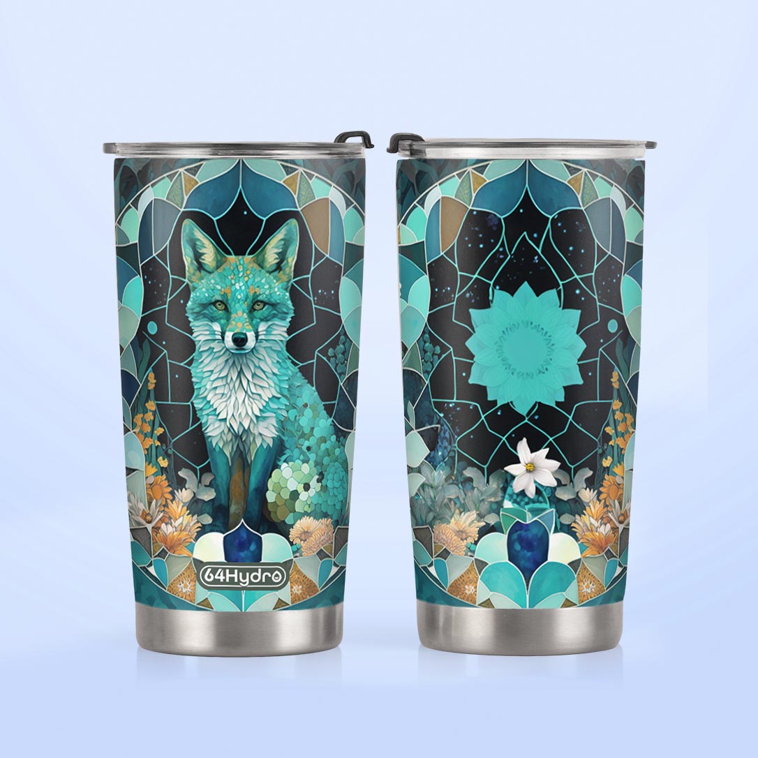 Fox Aquamarine Crystal Mosaic HTRZ14090350PD Stainless Steel Tumbler