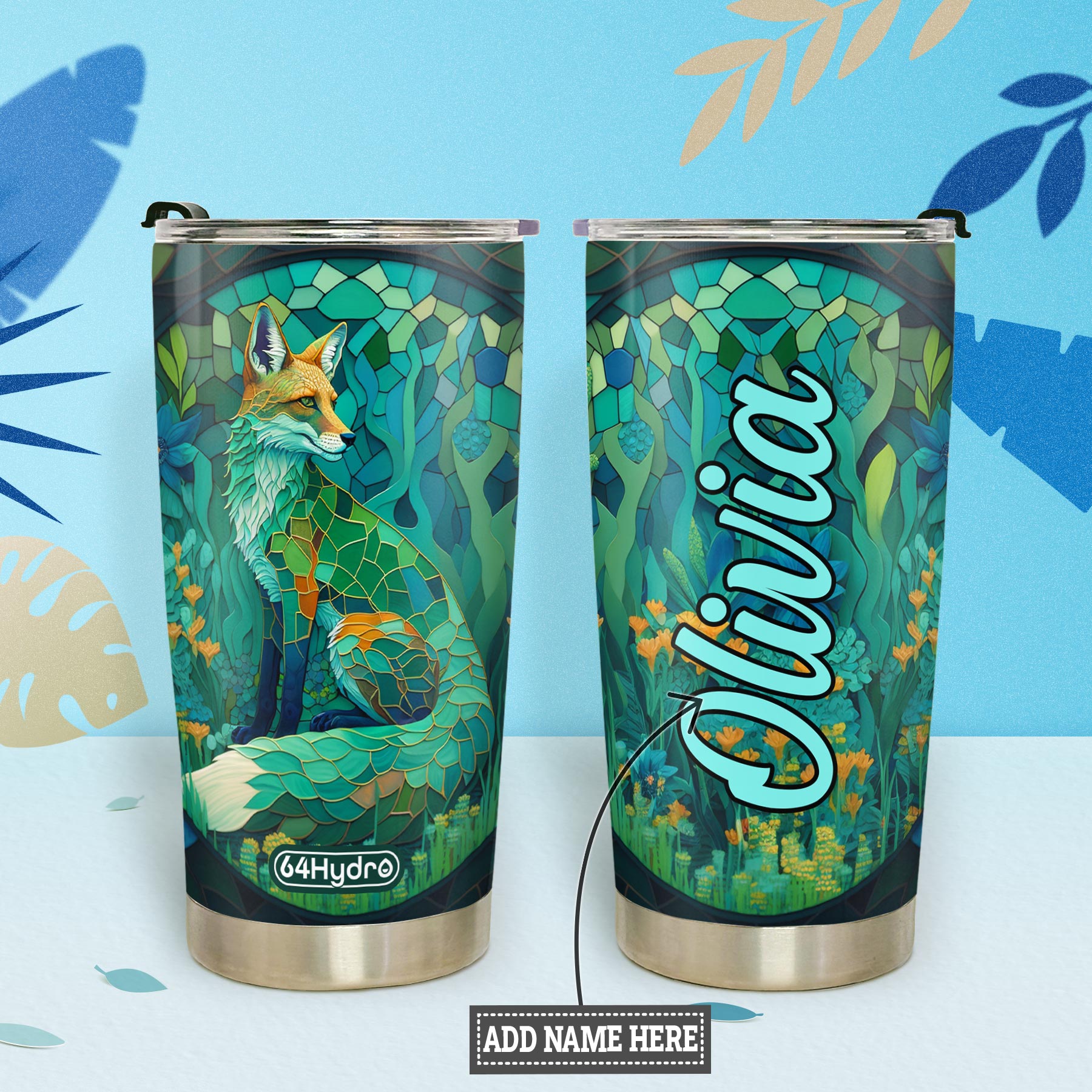 Fox Chrysoprase Crystal Mosaic HTRZ14096380FA Stainless Steel Tumbler