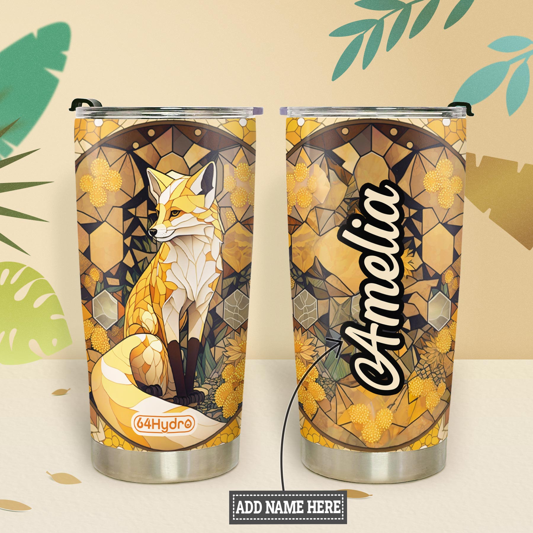 Fox Citrine Crystal Mosaic HTRZ14098500DD Stainless Steel Tumbler