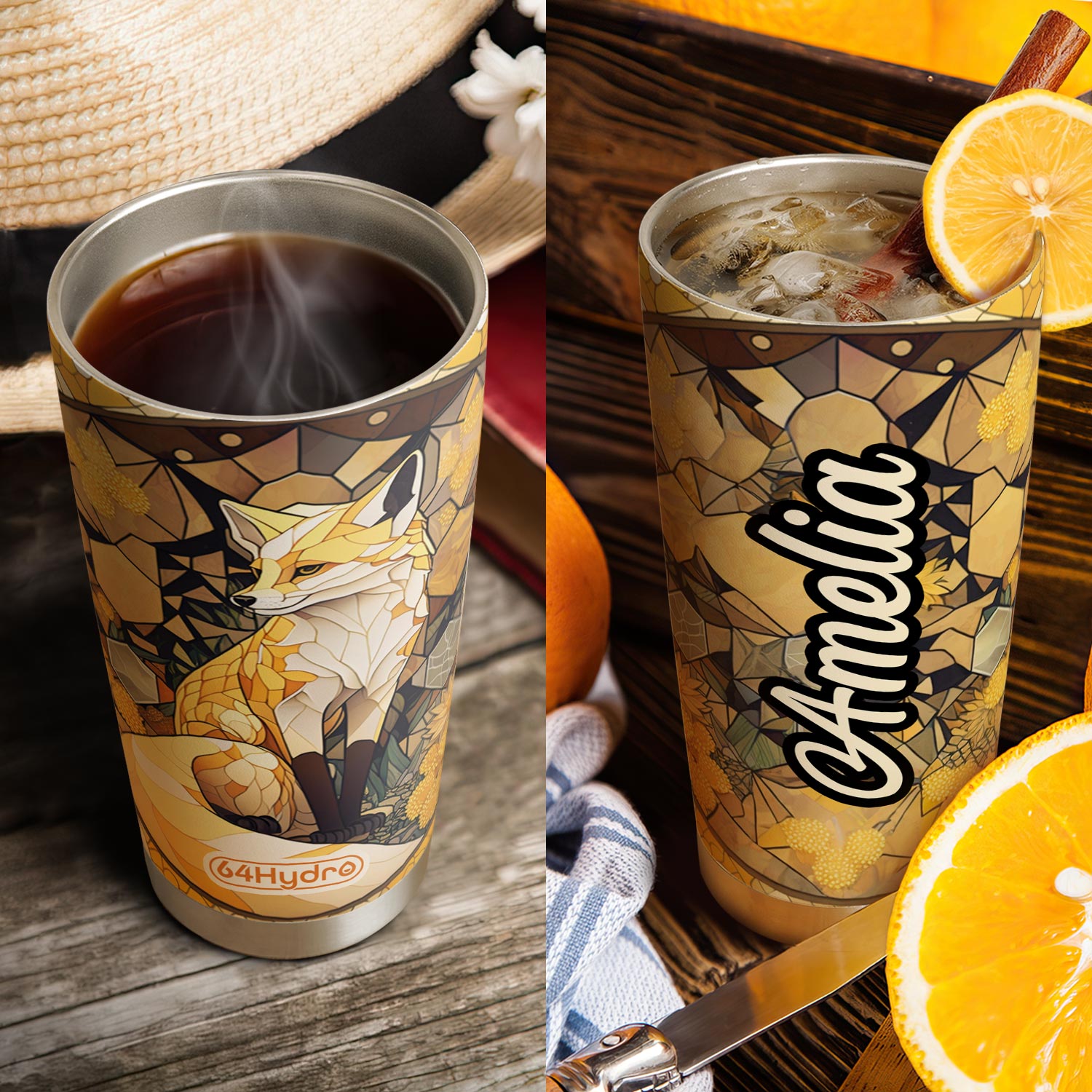 Fox Citrine Crystal Mosaic HTRZ14098500DD Stainless Steel Tumbler