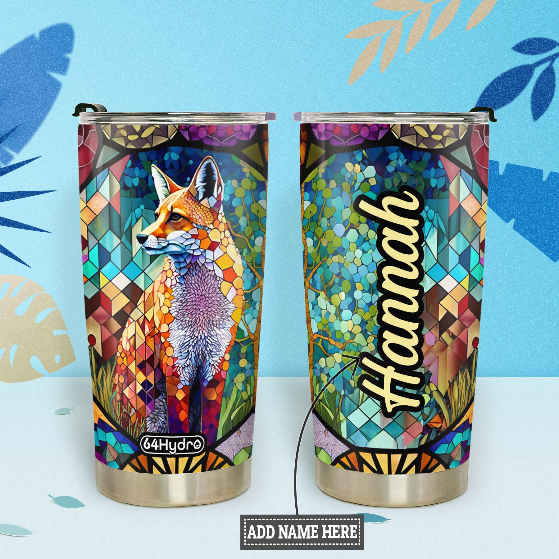 Fox Colorful Crystal Mosaic HTRZ14095127PY Stainless Steel Tumbler