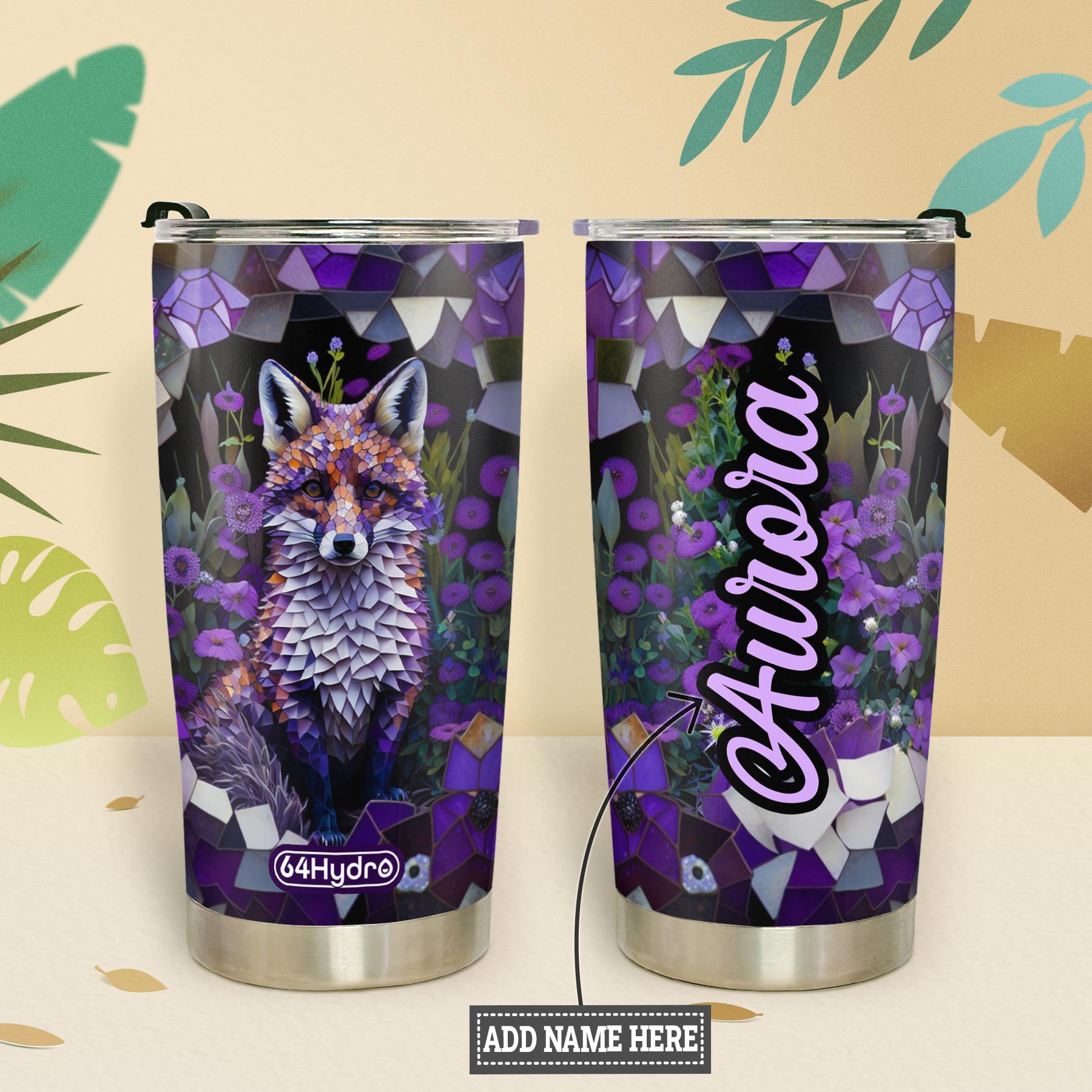Fox Violet Crystal Mosaic HTRZ14093861TT Stainless Steel Tumbler