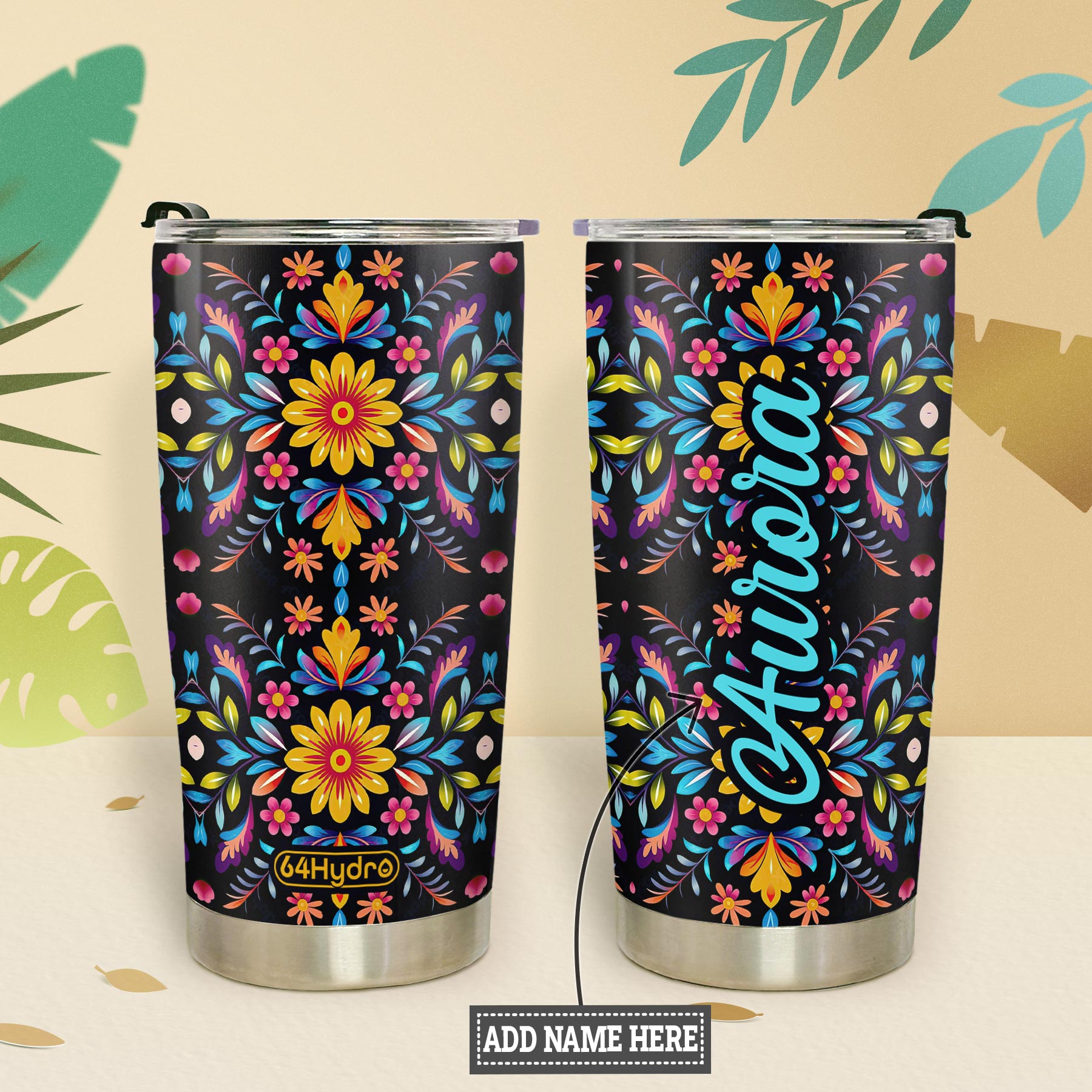 Gardening Mexican Flower Pattern HTRZ25091467LV Stainless Steel Tumbler