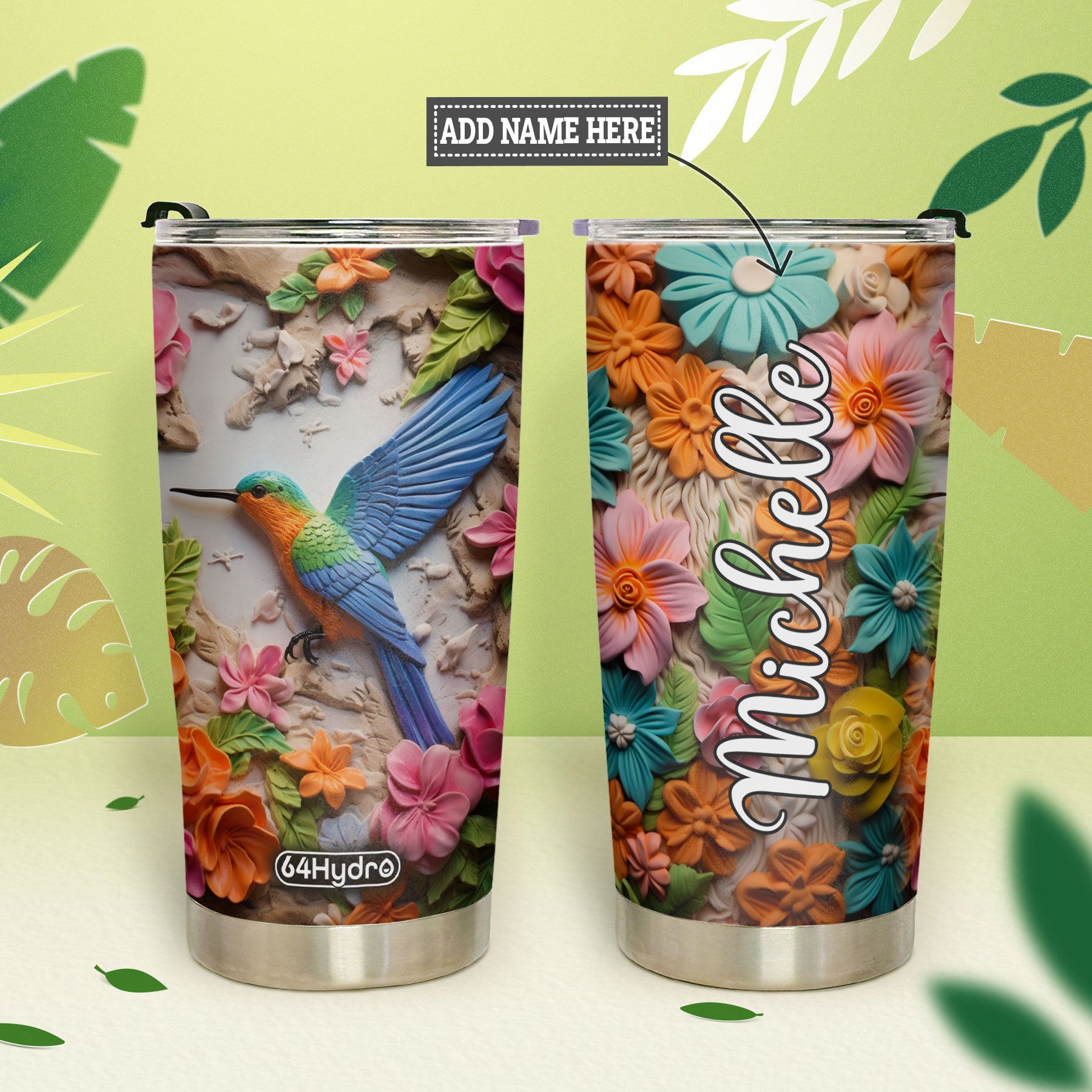 Hummingbird Colorful Garden Plaster Carving HHAY100723726 Stainless Steel Tumbler