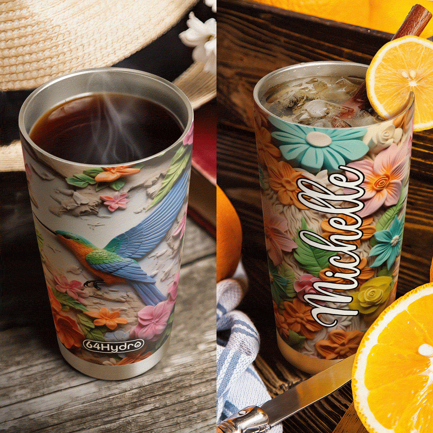 Hummingbird Colorful Garden Plaster Carving HHAY100723726 Stainless Steel Tumbler
