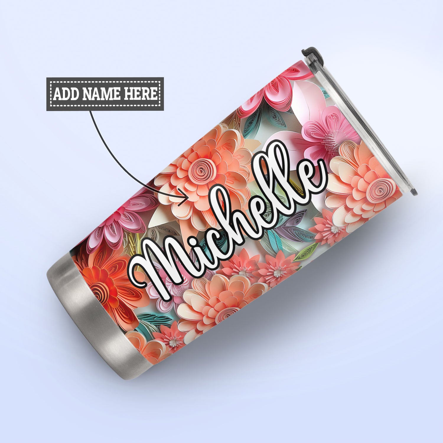 Hummingbird In Flowers Garden Paper Quiling HHAY060723377 Stainless Steel Tumbler