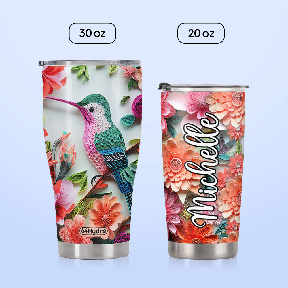 Hummingbird In Flowers Garden Paper Quiling HHAY060723377 Stainless Steel Tumbler