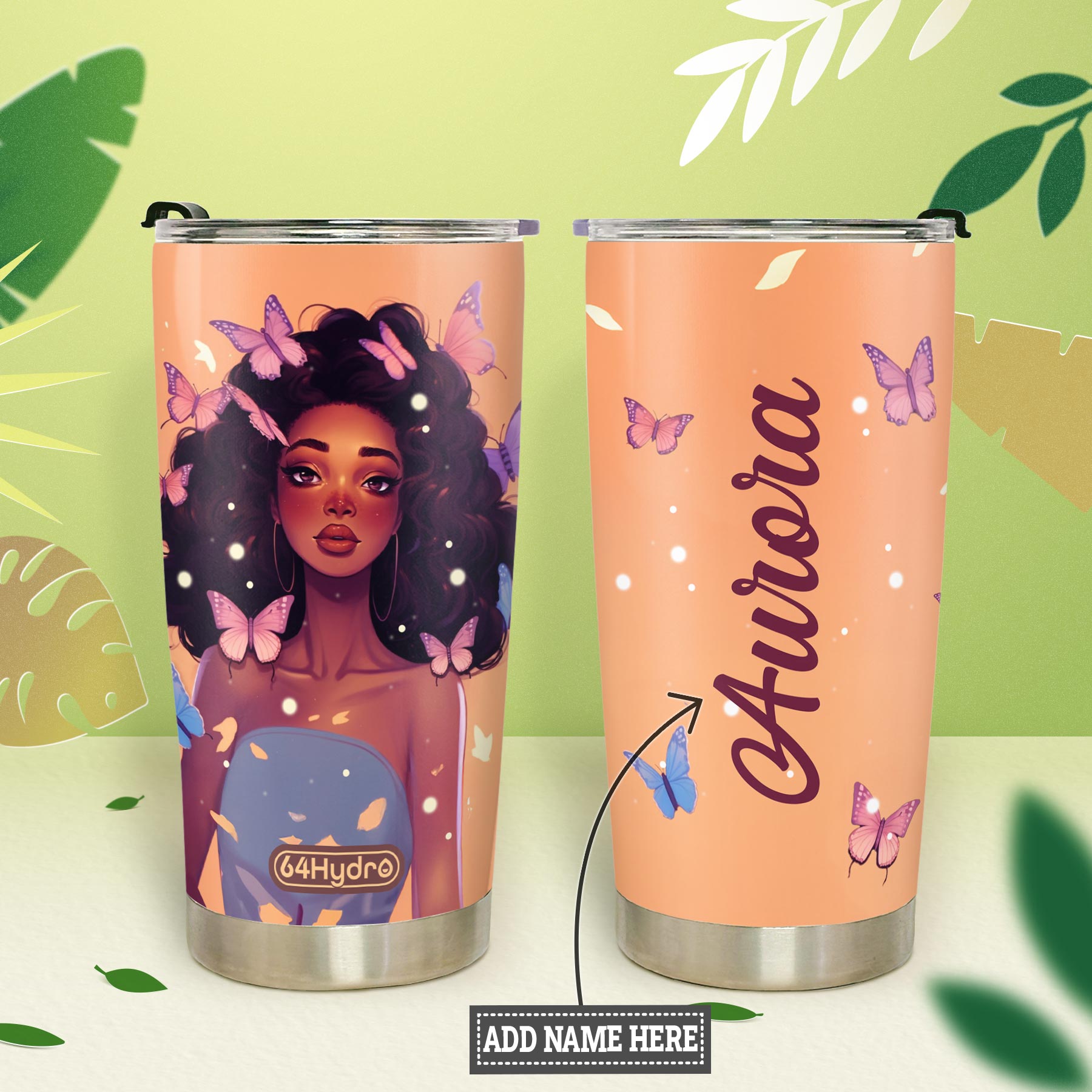 Lovely Black Woman Butterfly HHRZ20098097DP Stainless Steel Tumbler