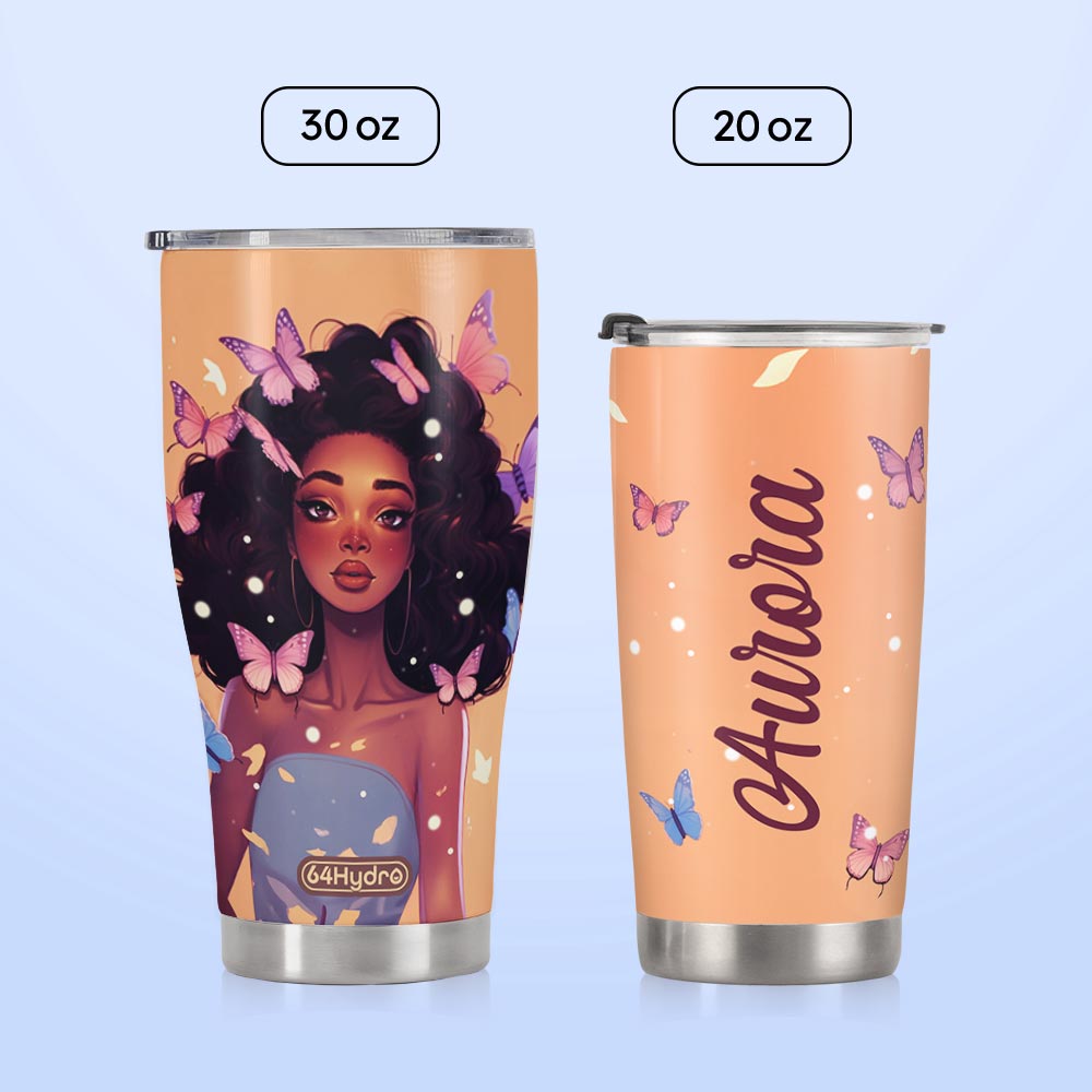 Lovely Black Woman Butterfly HHRZ20098097DP Stainless Steel Tumbler