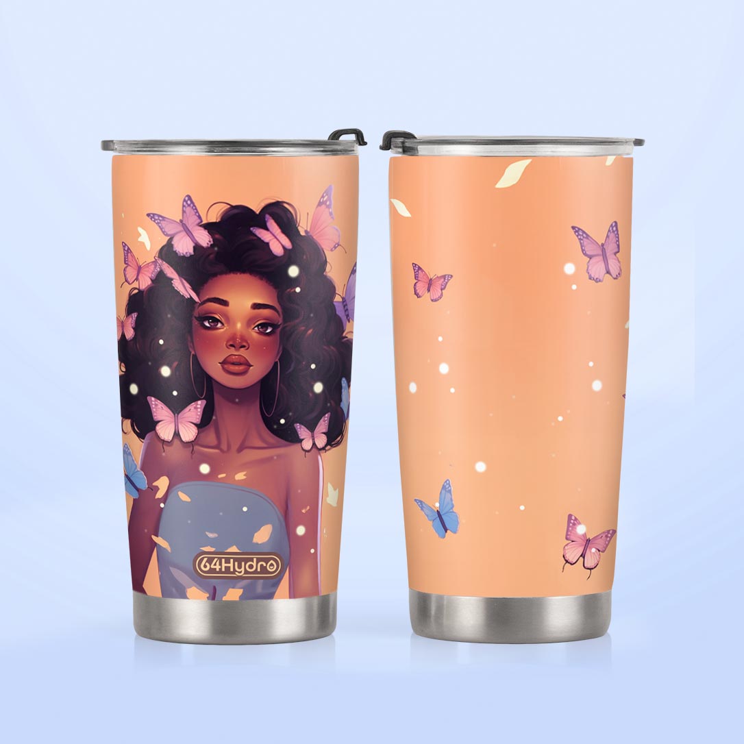 Lovely Black Woman Butterfly HHRZ20098097DP Stainless Steel Tumbler