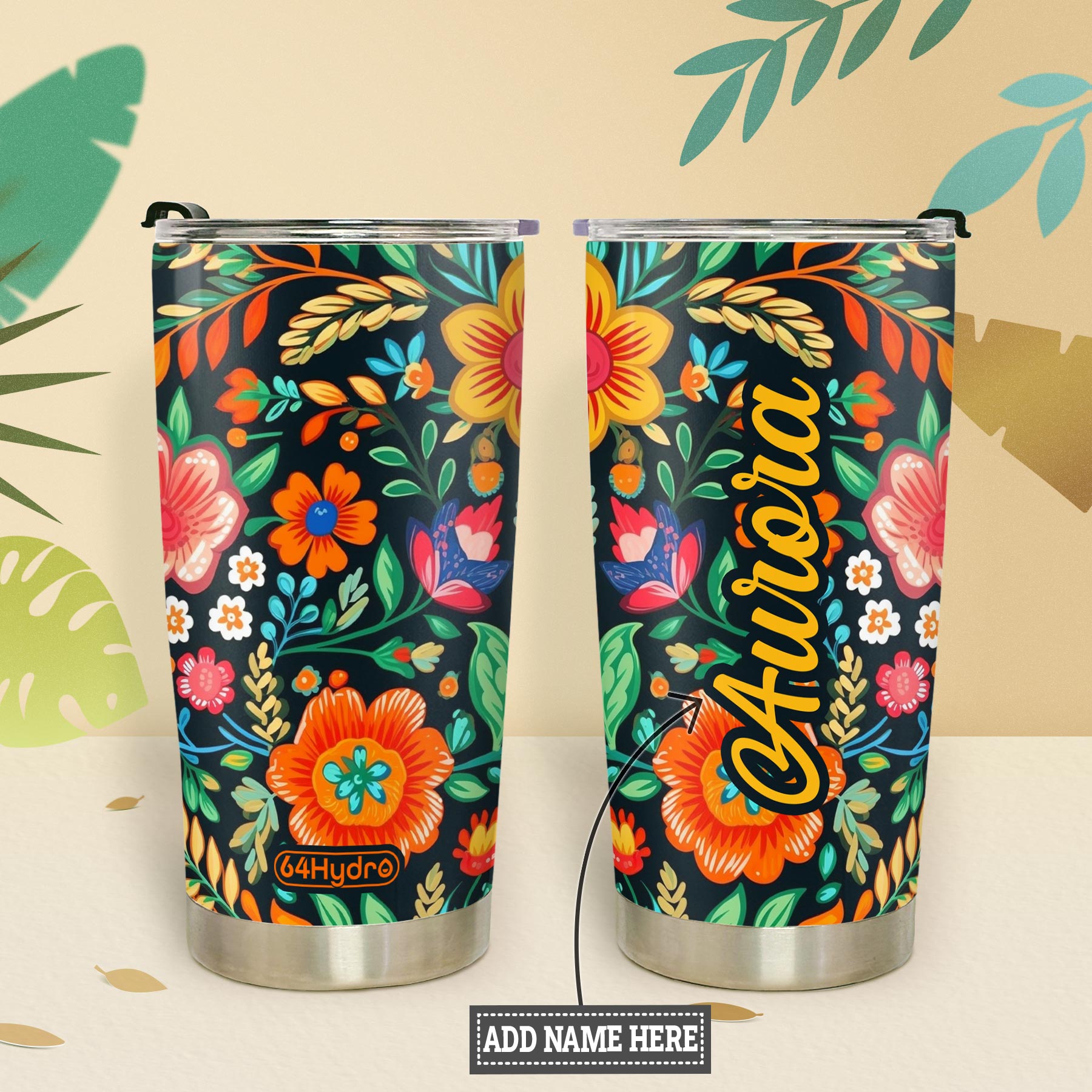 Mexican Gardening Flower Pattern HTRZ25091803JK Stainless Steel Tumbler