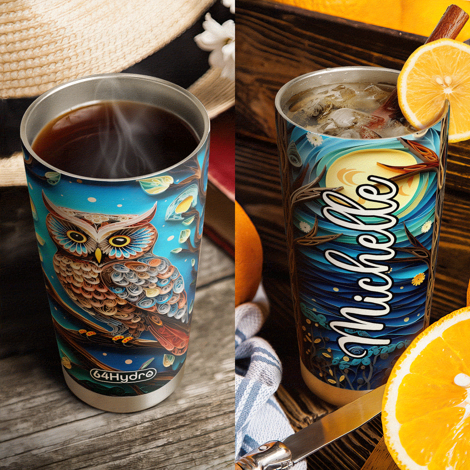 Owl In Night Forest Paper Quiling HHAY060723472 Stainless Steel Tumbler