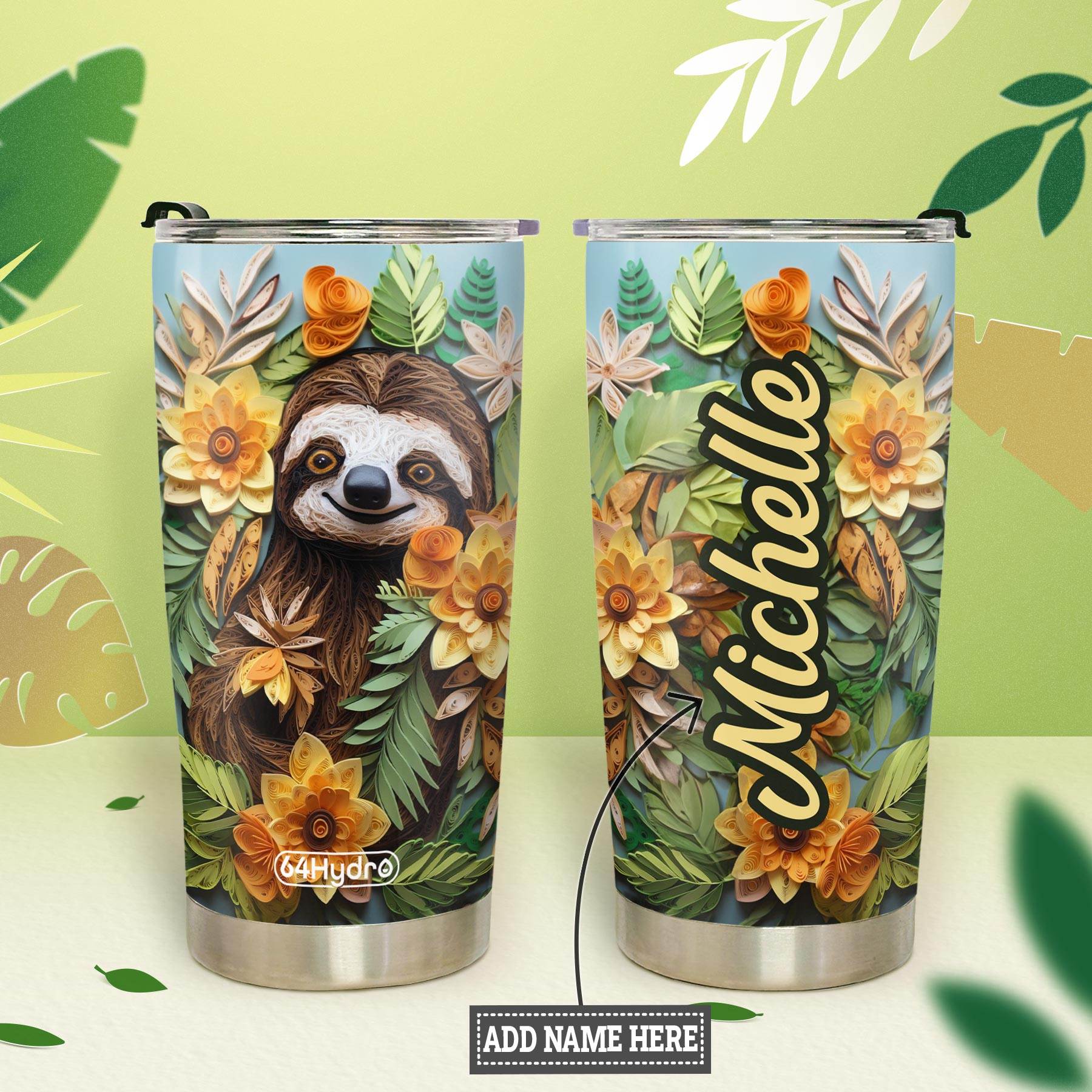 Sloth Quilling Art HTRZ18091603BA Stainless Steel Tumbler
