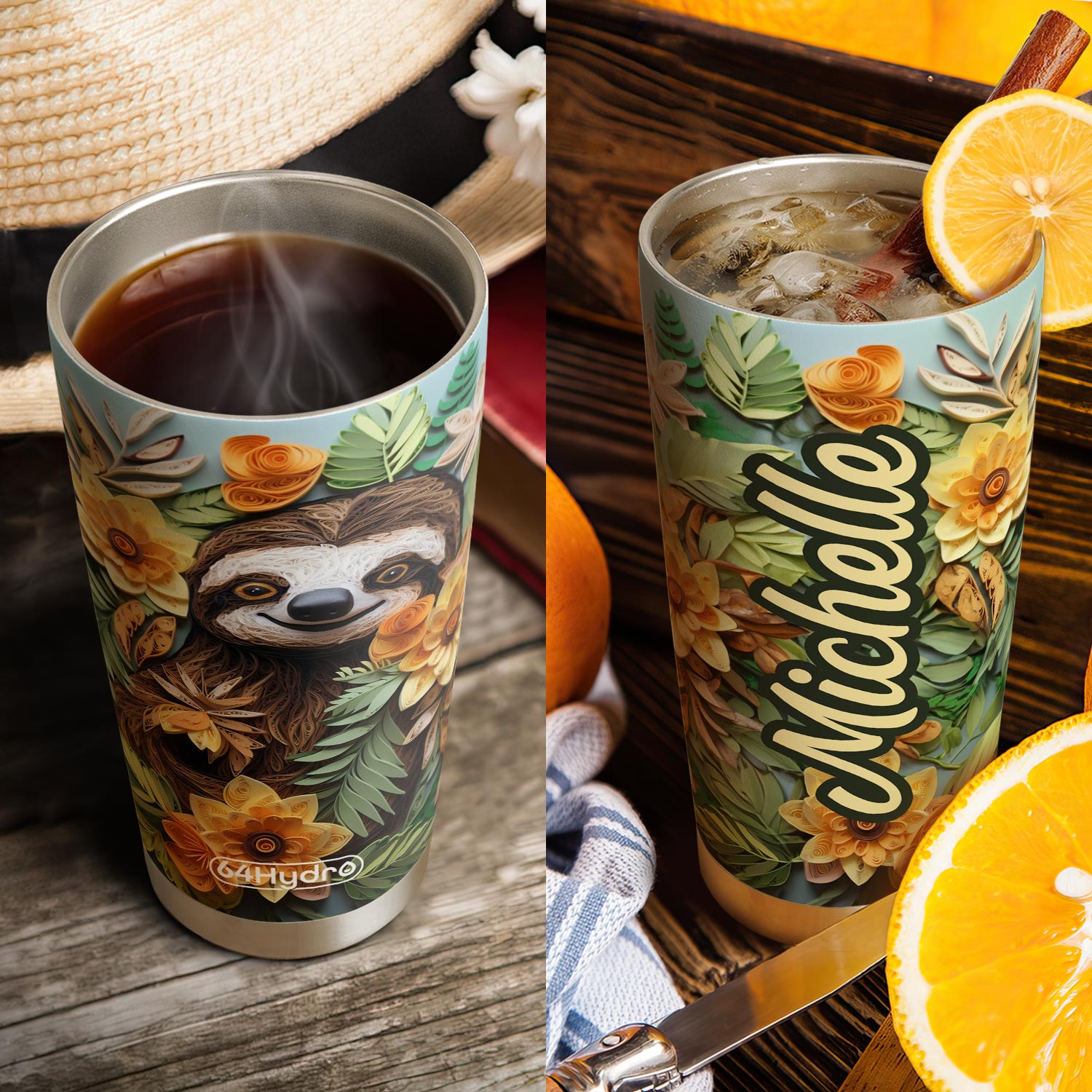 Sloth Quilling Art HTRZ18091603BA Stainless Steel Tumbler