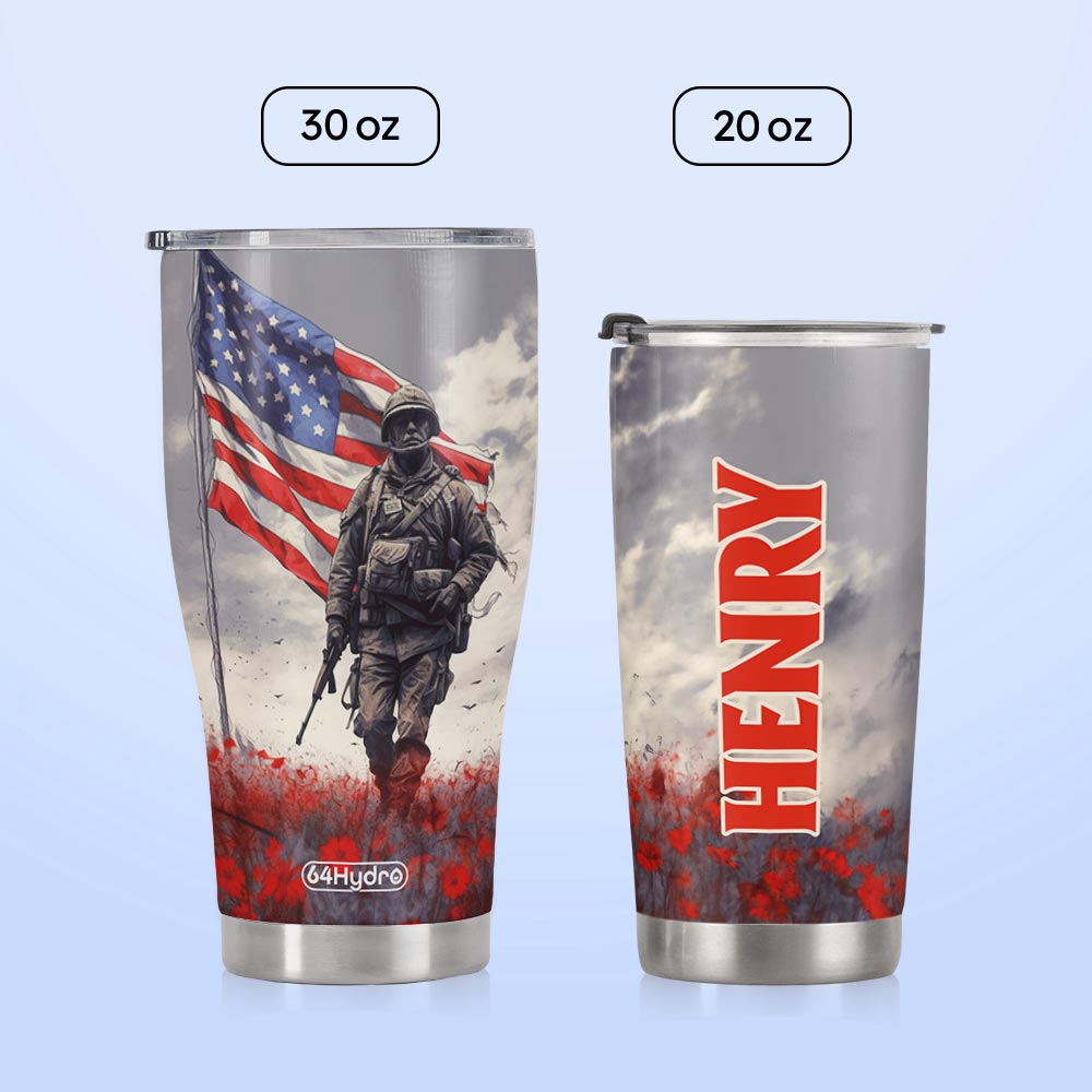 Veteran Walking Through Red Flower Field HTRZ24081667UB Stainless Steel Tumbler