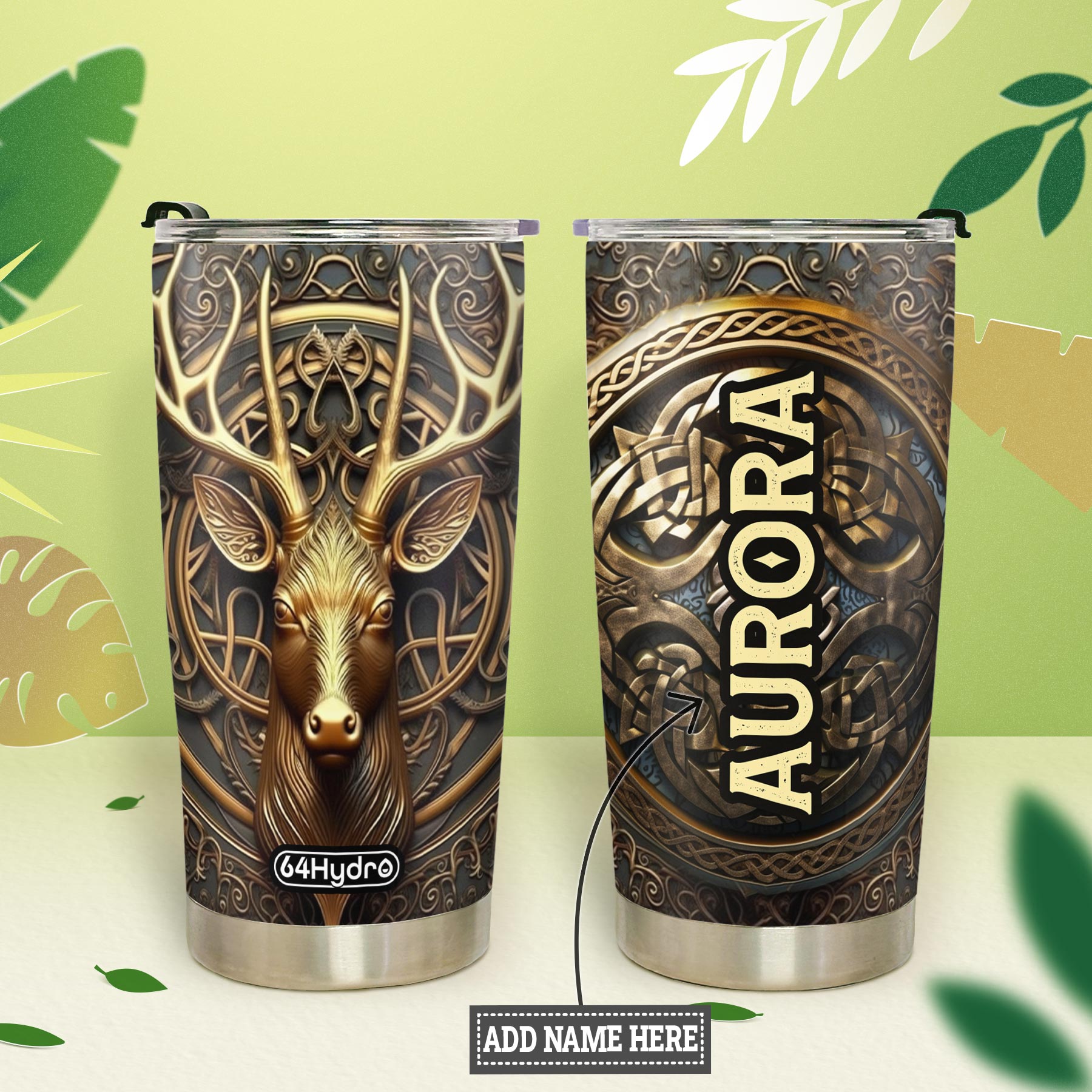 Viking Celtic Deer Golden Style HTRZ12091030EK Stainless Steel Tumbler