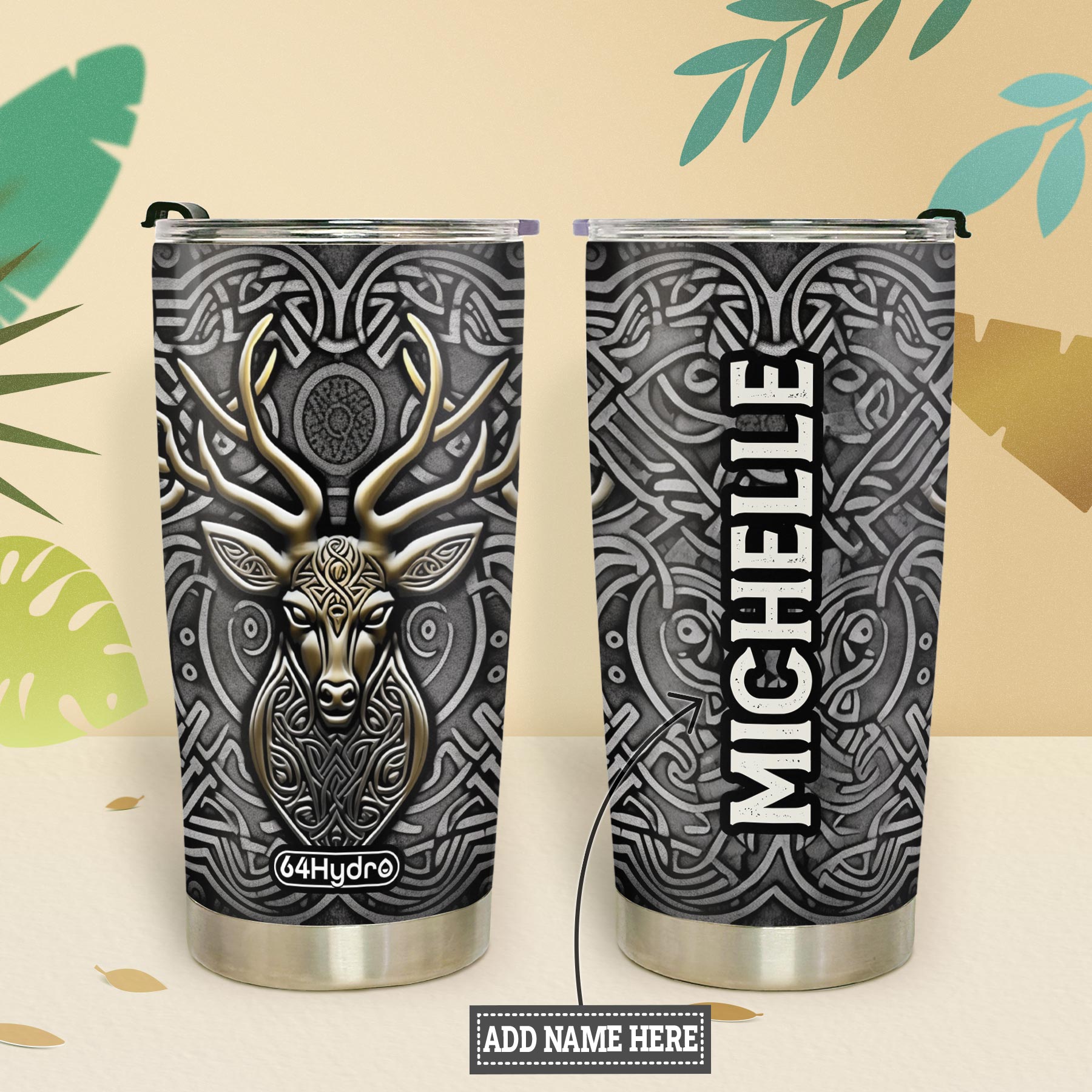 Viking Celtic Deer Metallic Style HTRZ12096764JB Stainless Steel Tumbler