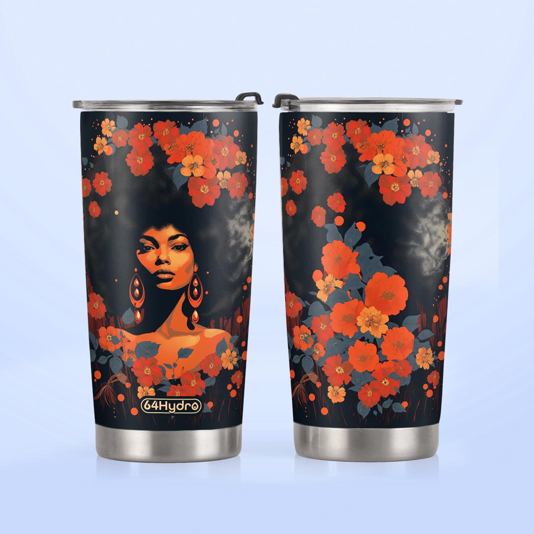 Vintage Black Woman Floral HHRZ20090464GI Stainless Steel Tumbler