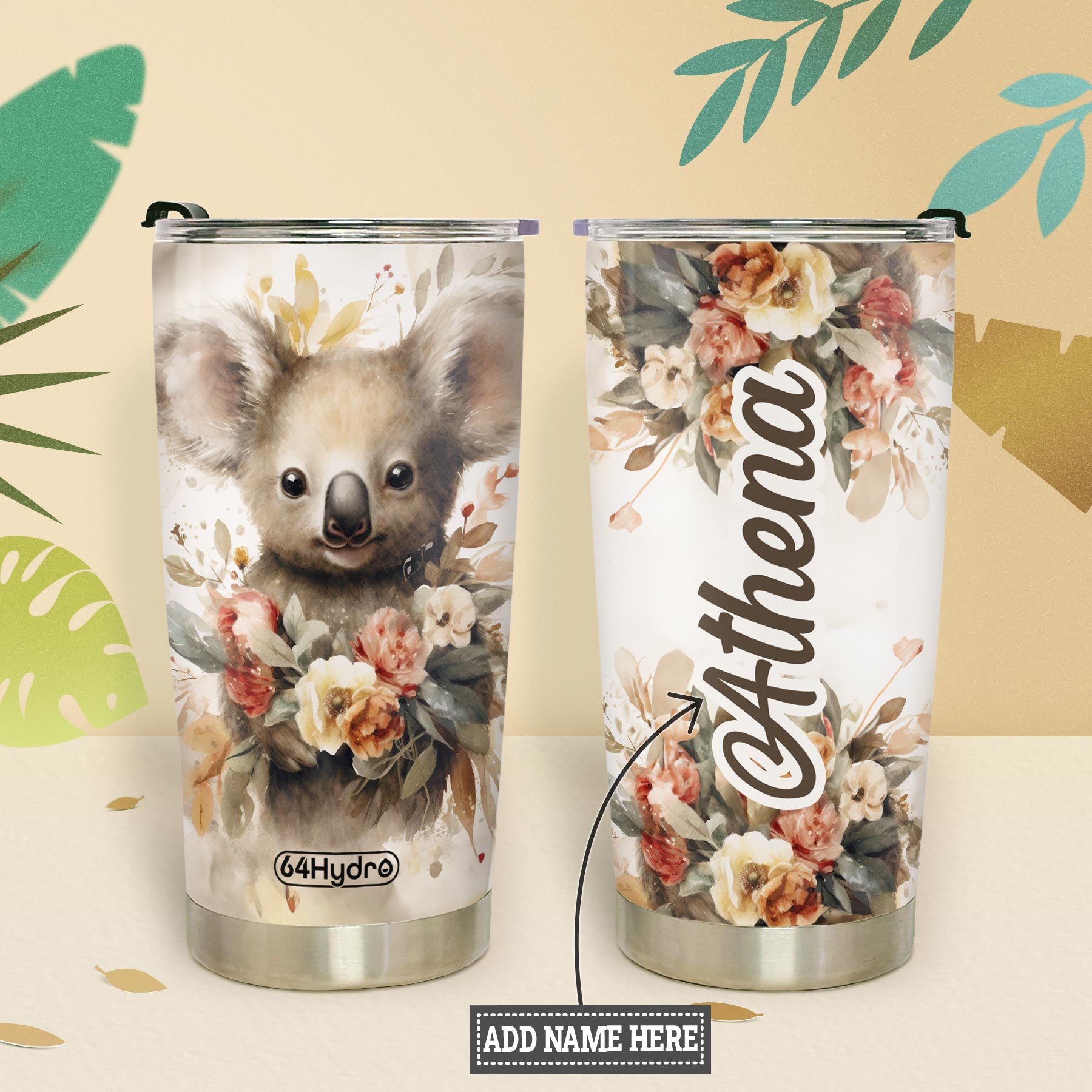 Vintage Koala Floral HTRZ18091843BW Stainless Steel Tumbler