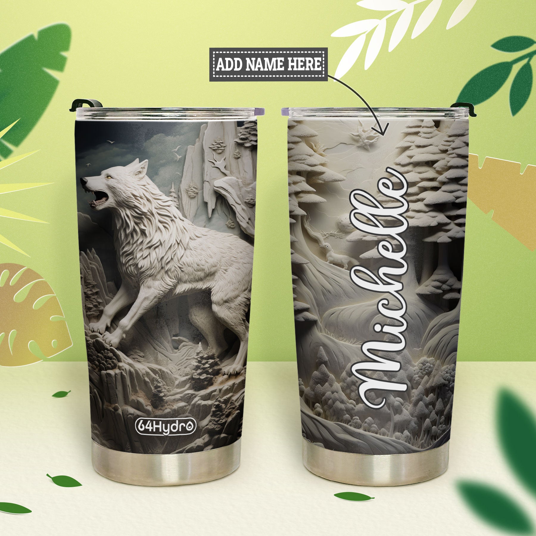 Wolf Plaster Carving HHAY100723452 Stainless Steel Tumbler
