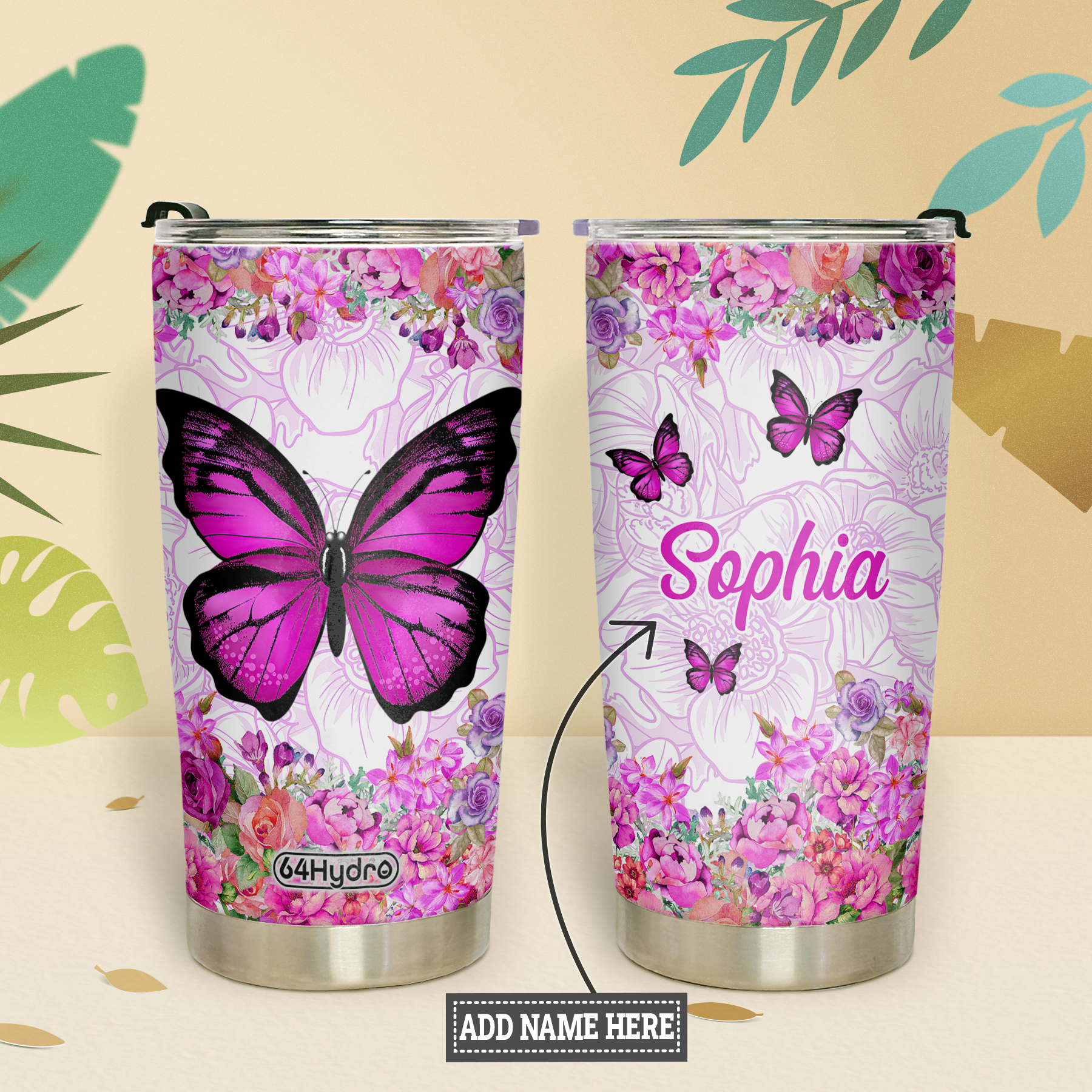 Butterfly Flowers DNM2101010Z Stainless Steel Tumbler