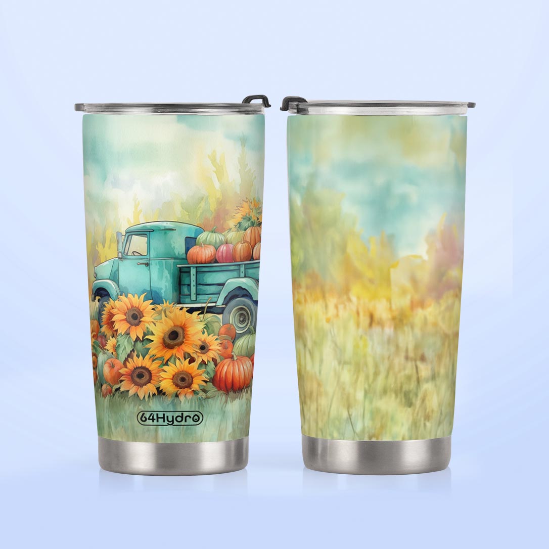 Autumn Sunflower Pumpkin Truck HTRZ28083961XB Stainless Steel Tumbler