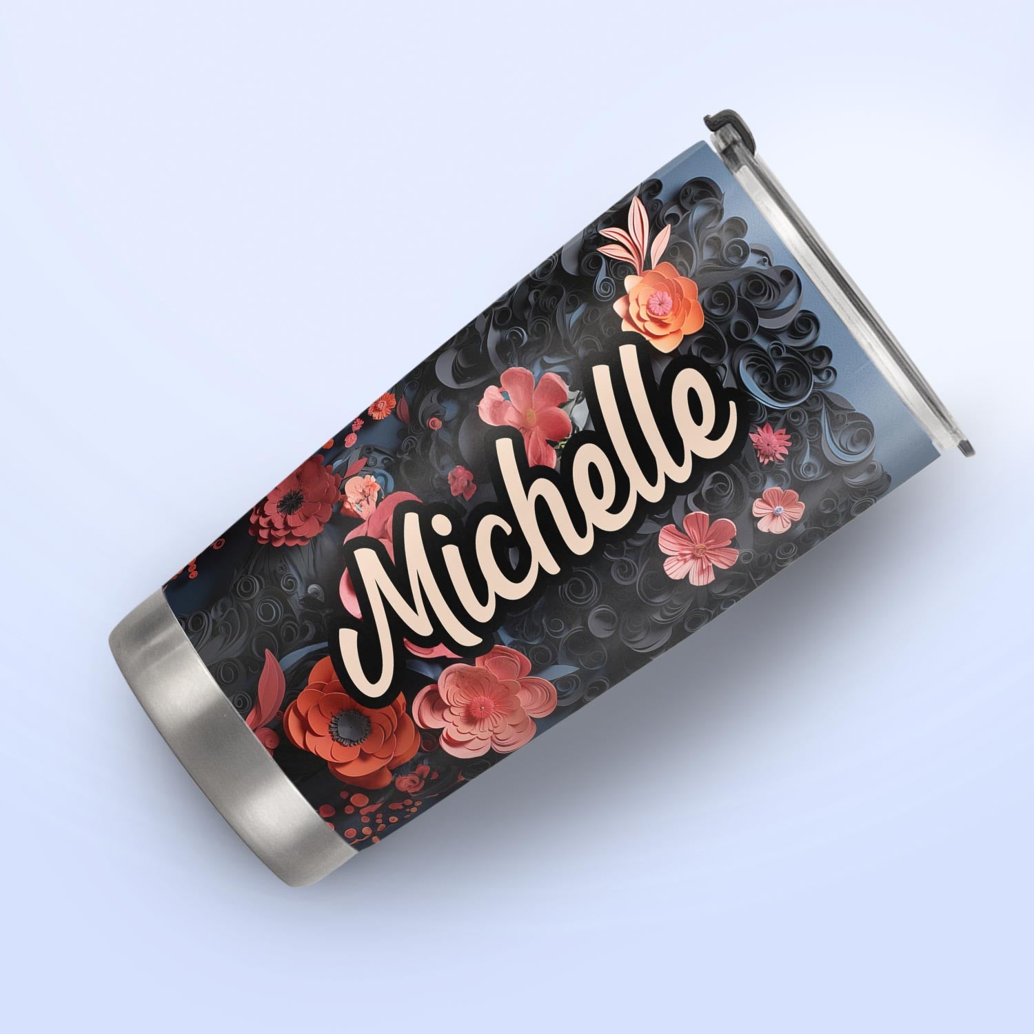 Black Woman Floral Quilling Art HHRZ20095228XZ Stainless Steel Tumbler