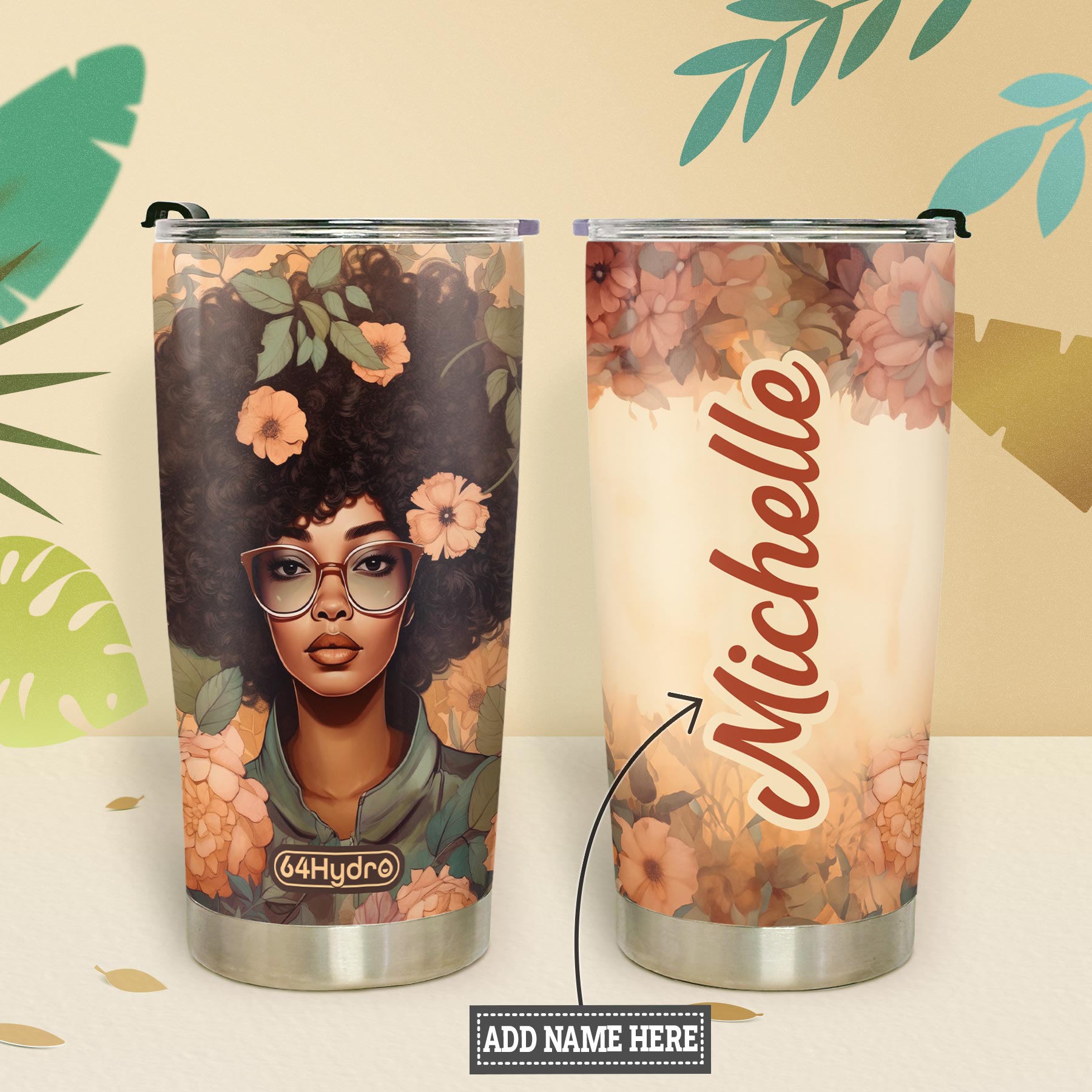 Black Woman Flower HHRZ20095522MY Stainless Steel Tumbler