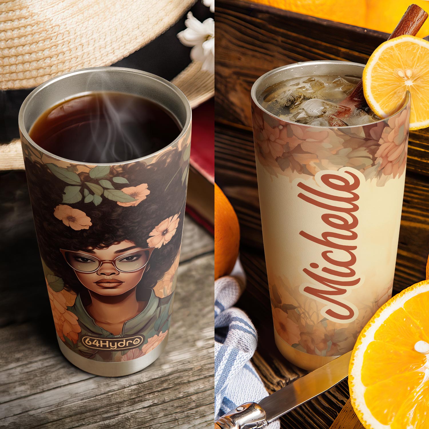 Black Woman Flower HHRZ20095522MY Stainless Steel Tumbler