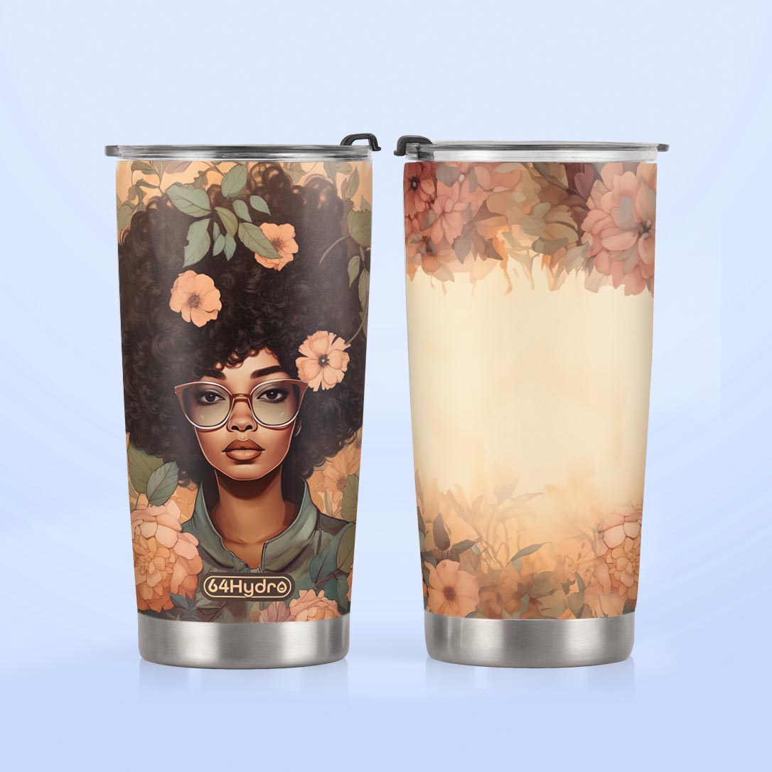 Black Woman Flower HHRZ20095522MY Stainless Steel Tumbler