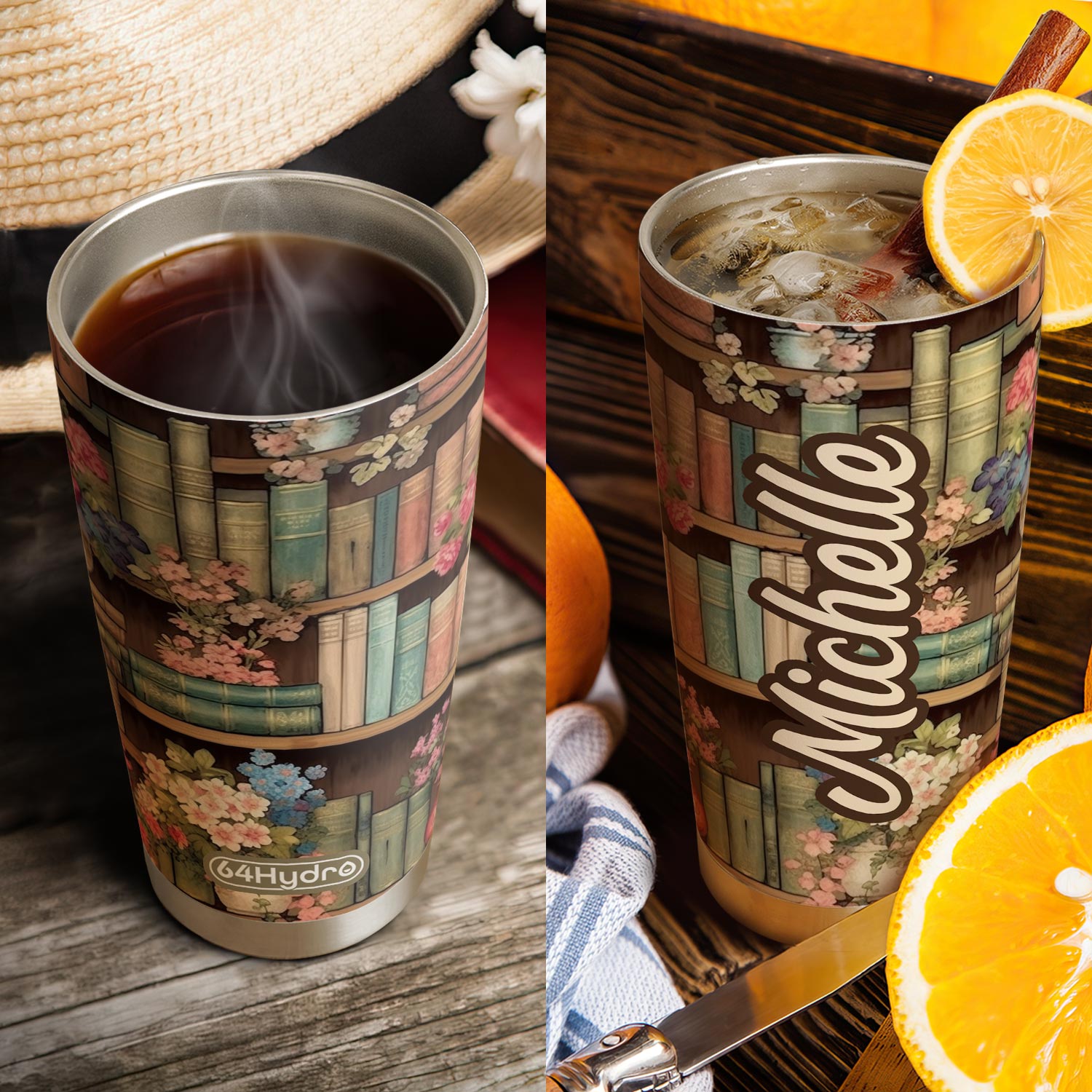 Bookshelf Floral Pattern HTRZ19098062TA Stainless Steel Tumbler