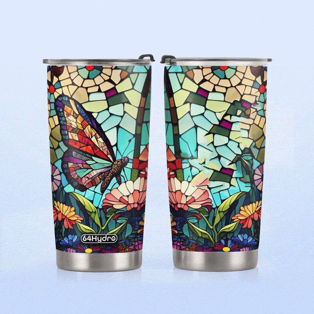 Butterfly Colorful Crystal Mosaic HHAY060723425 Stainless Steel Tumbler