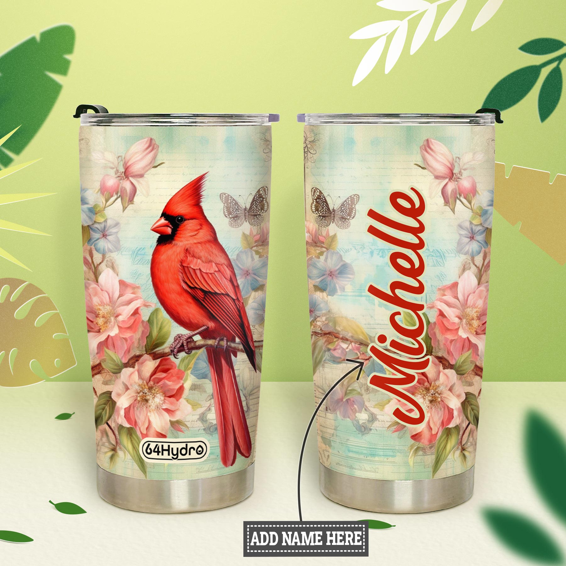 Cardinal Vintage Flower HTRZ19098183FL Stainless Steel Tumbler