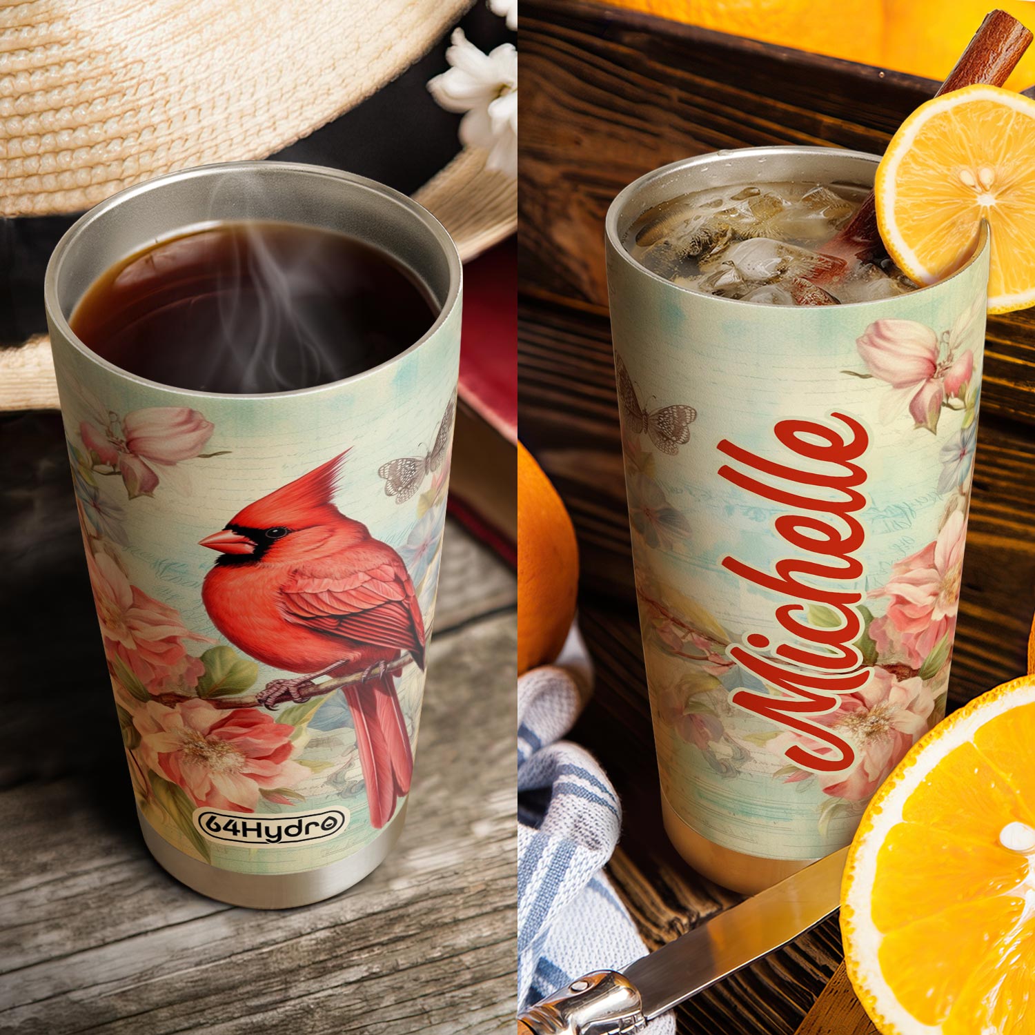 Cardinal Vintage Flower HTRZ19098183FL Stainless Steel Tumbler