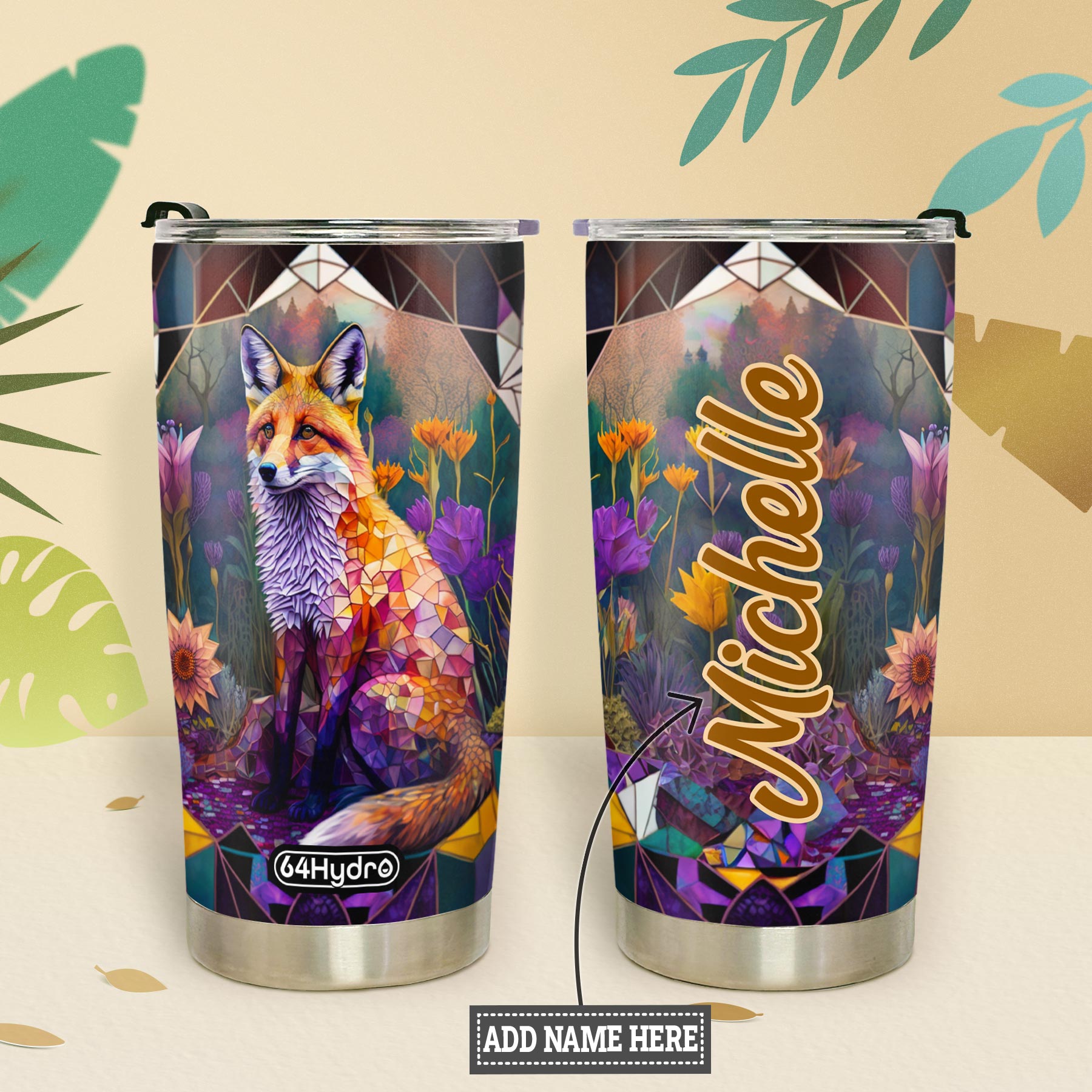 Fox Amethyst Crystal Mosaic HTRZ14096674NC Stainless Steel Tumbler