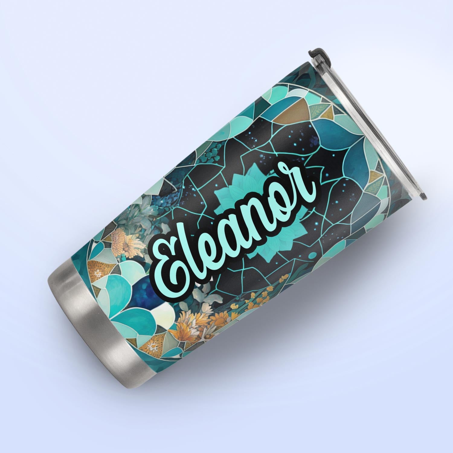 Fox Aquamarine Crystal Mosaic HTRZ14090350PD Stainless Steel Tumbler