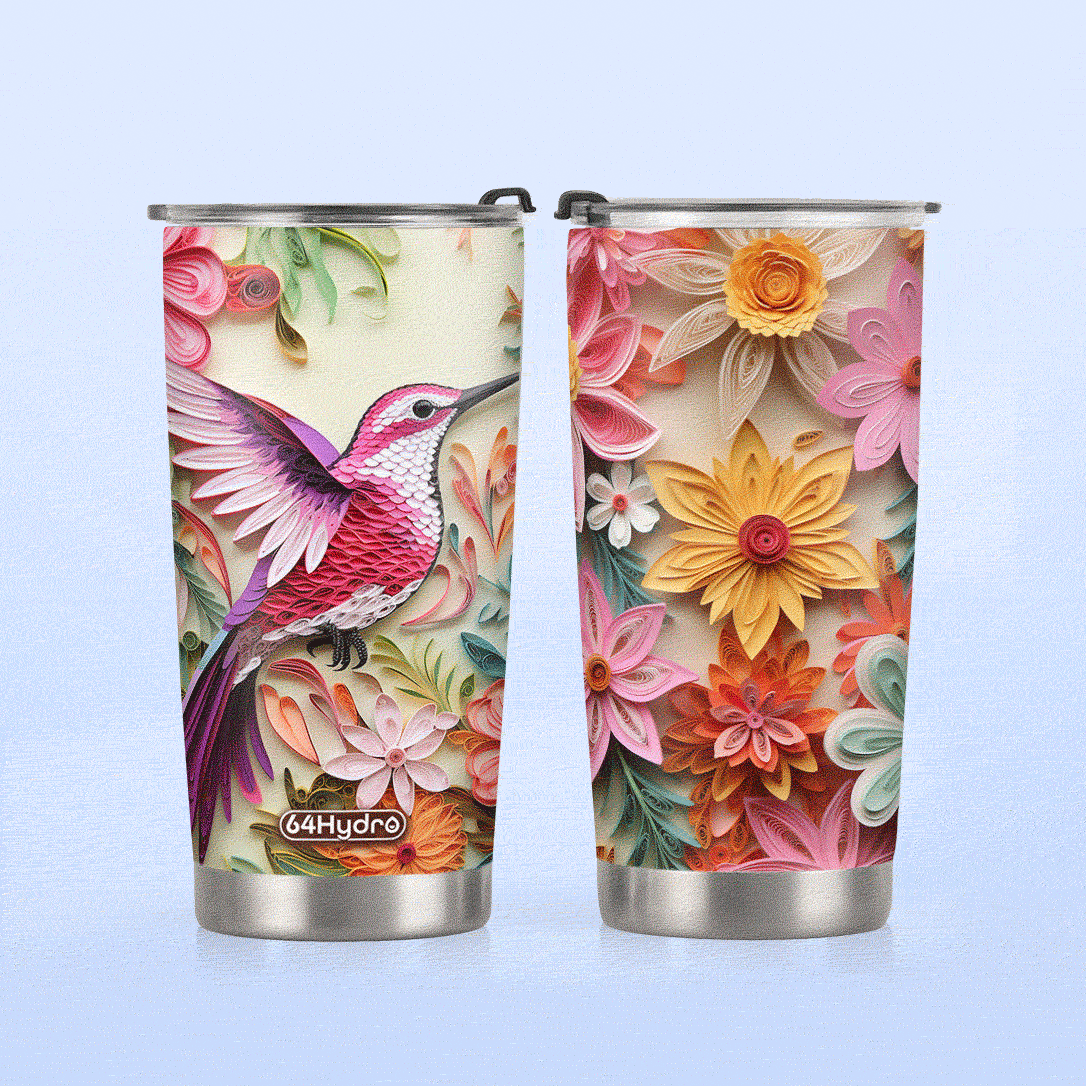 Hummingbird Flowers Paper Quiling HHAY060723187 Stainless Steel Tumbler