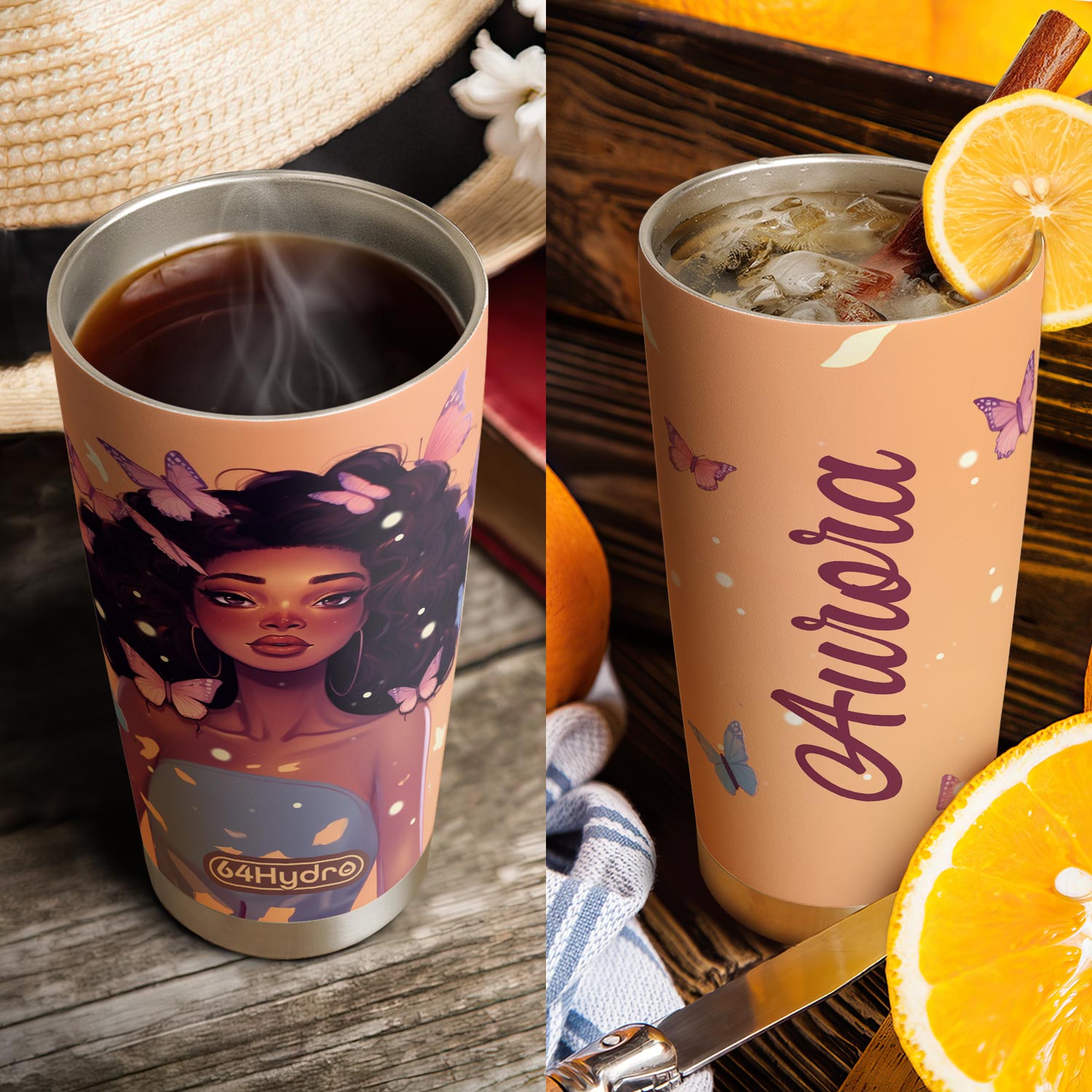 Lovely Black Woman Butterfly HHRZ20098097DP Stainless Steel Tumbler