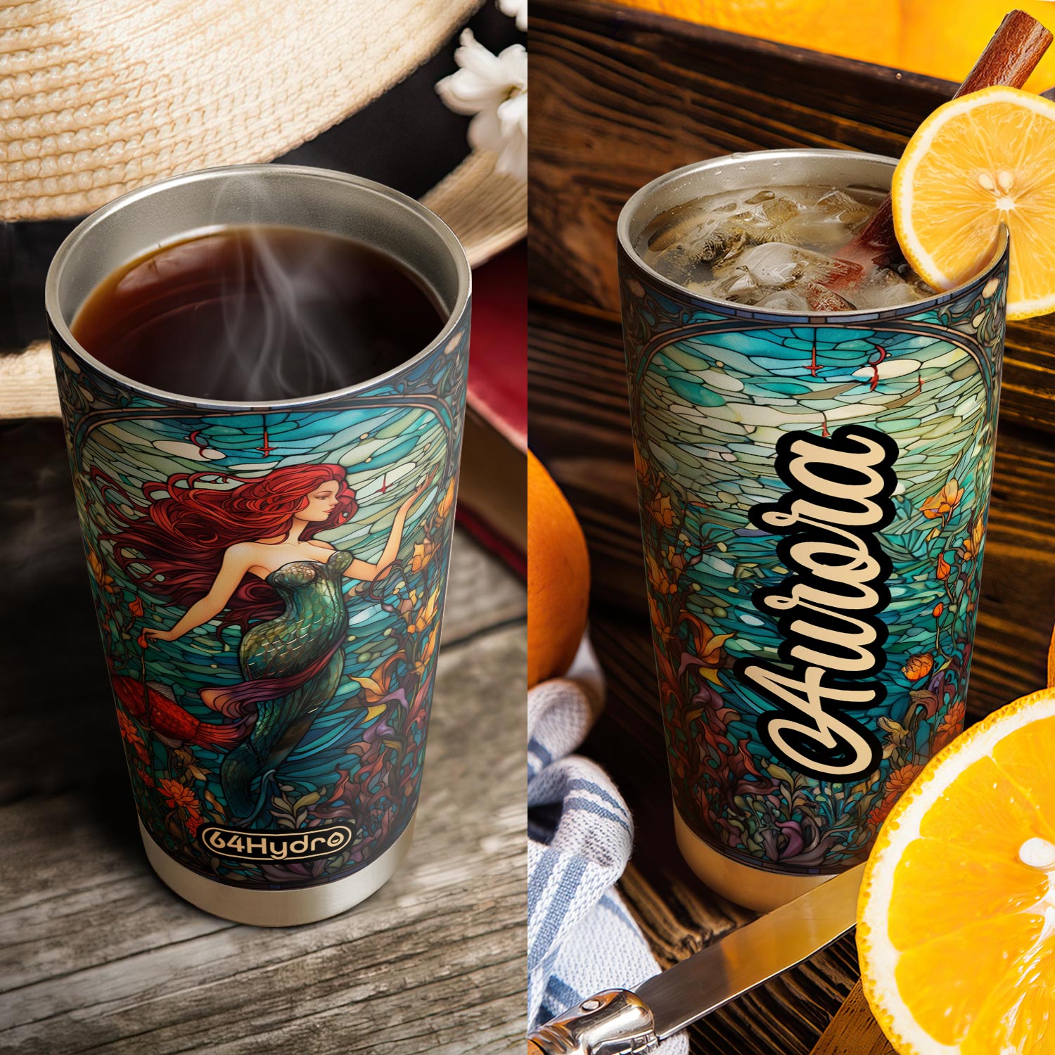 Mermaid Stained Glass HTRZ25095510HN Stainless Steel Tumbler