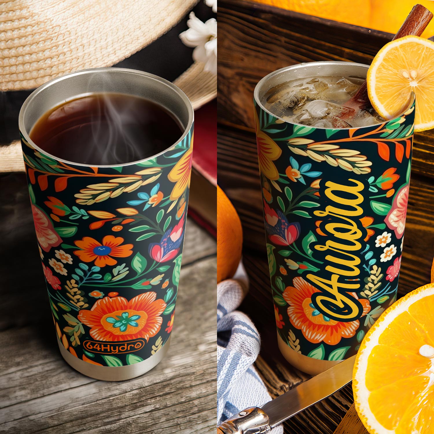 Mexican Gardening Flower Pattern HTRZ25091803JK Stainless Steel Tumbler