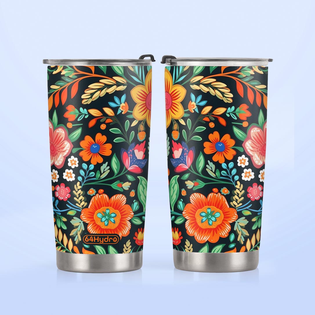 Mexican Gardening Flower Pattern HTRZ25091803JK Stainless Steel Tumbler